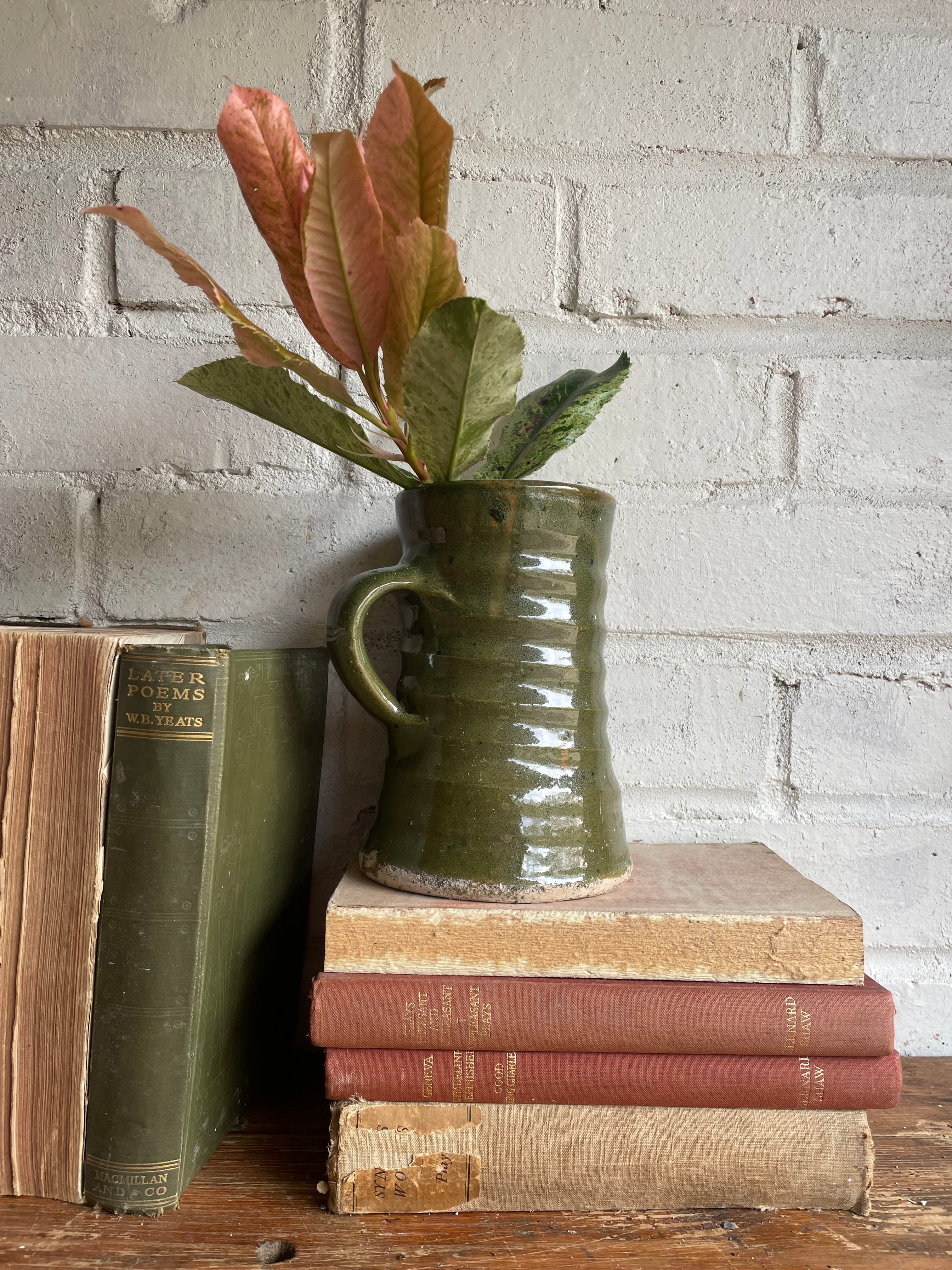 Part-Glazed Olive Green Studio Pottery Vase