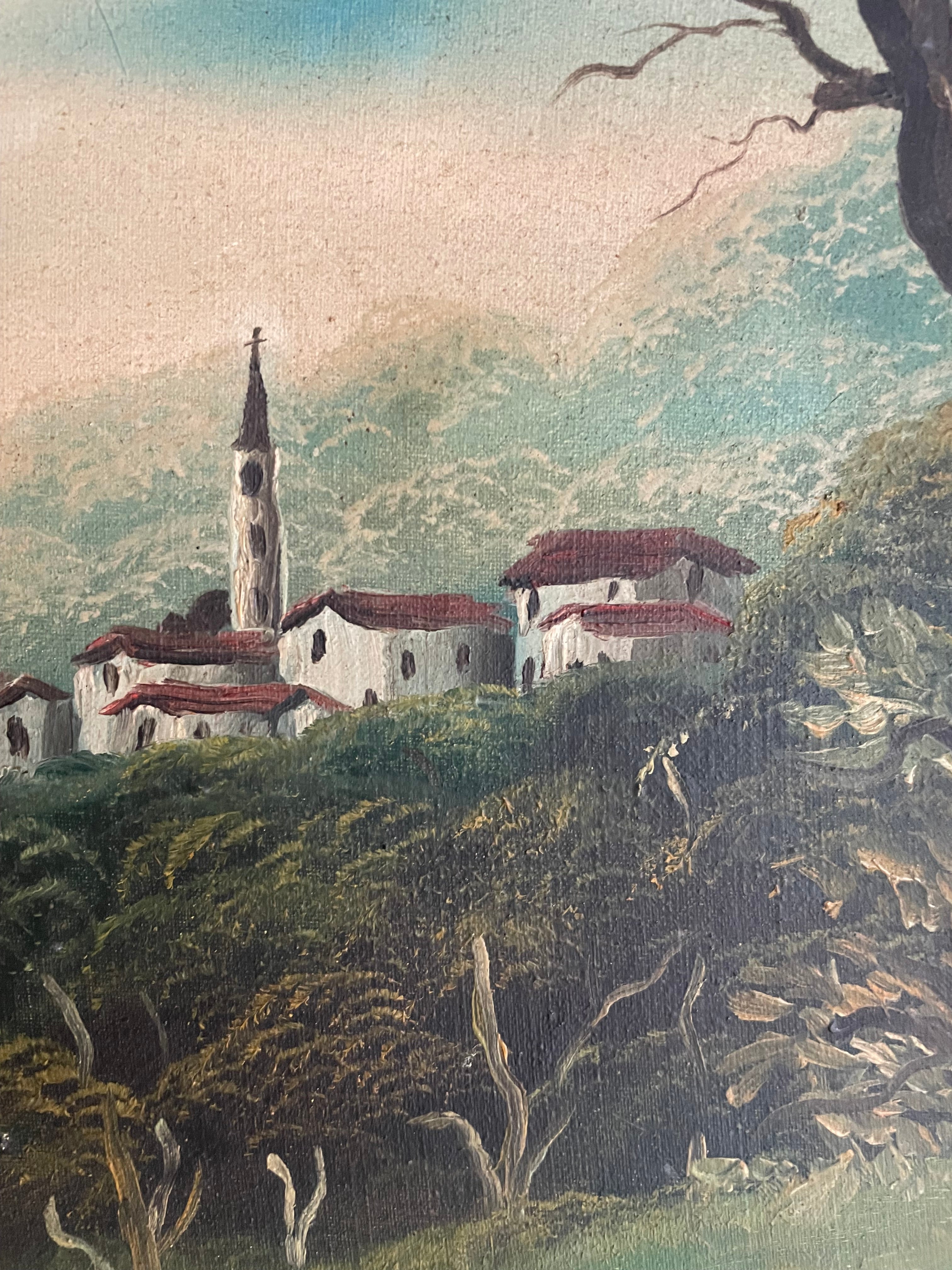 Turquoise Stream: Antique Oil on Canvas with Dappled Frame