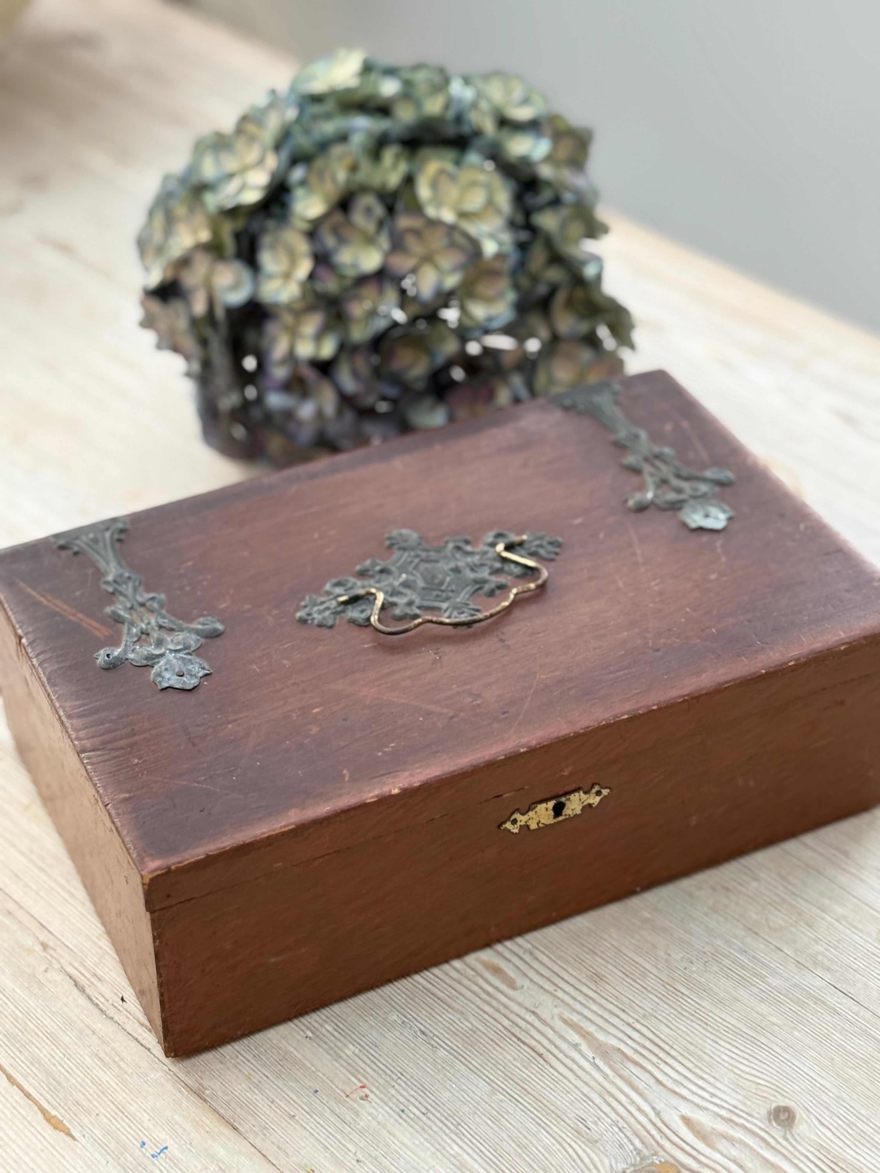 Circa 1910: Wooden Box with Art Nouveau Metal Detail