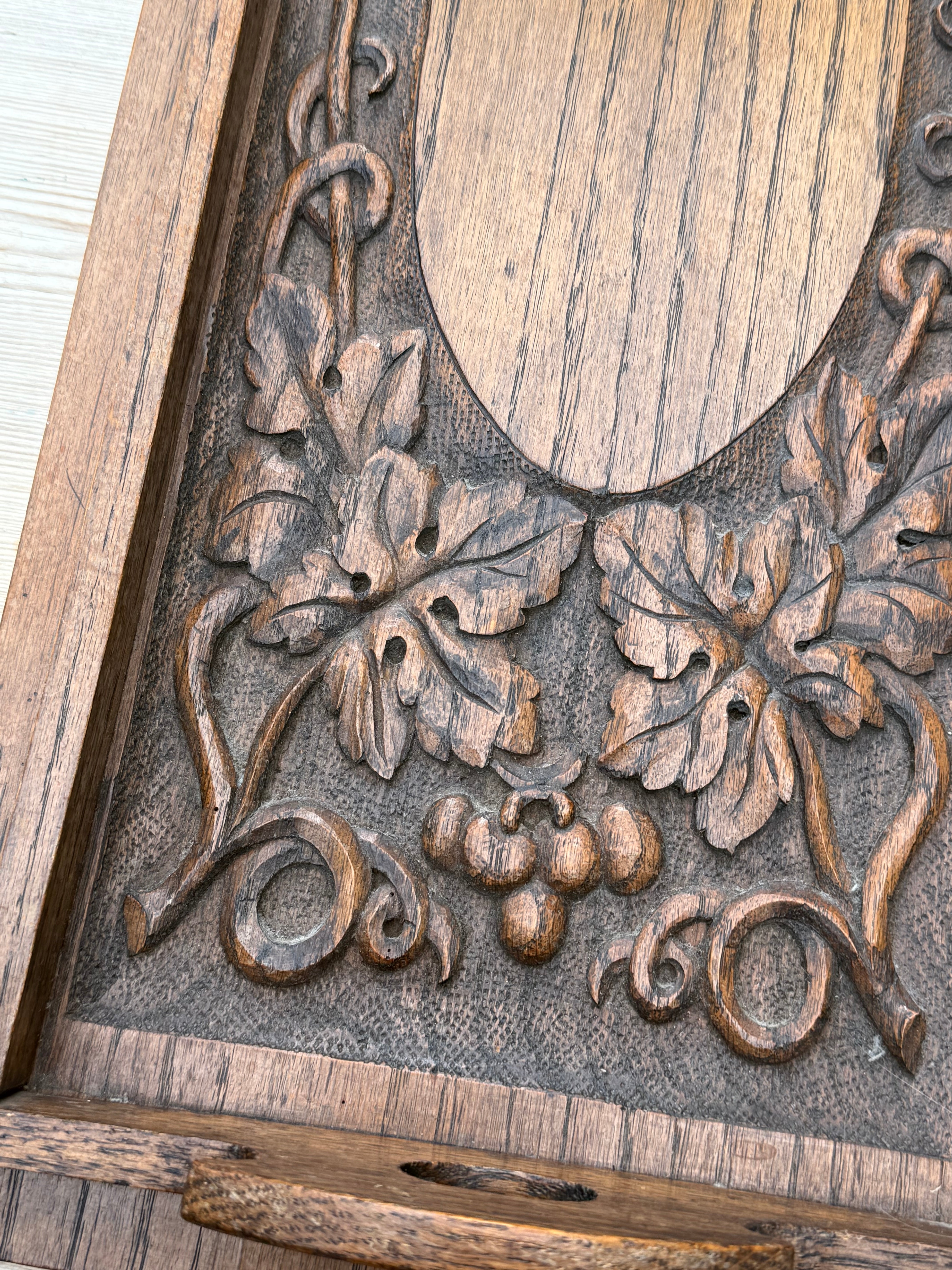 Late 19th Century Arts & Crafts Carved Oak Tray depicting Grapevines