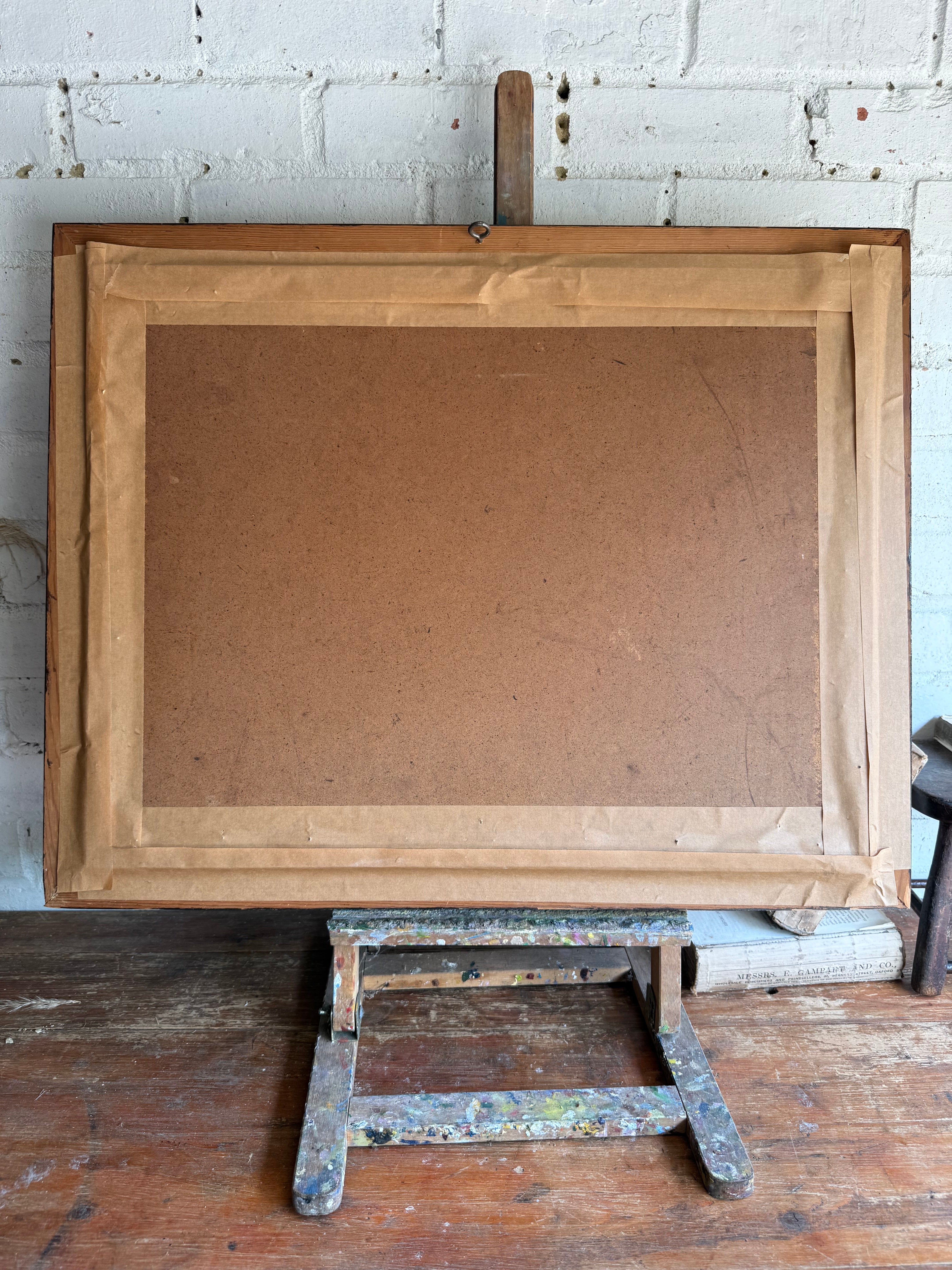Flemish Canalscape: Large Midcentury Oil Painting