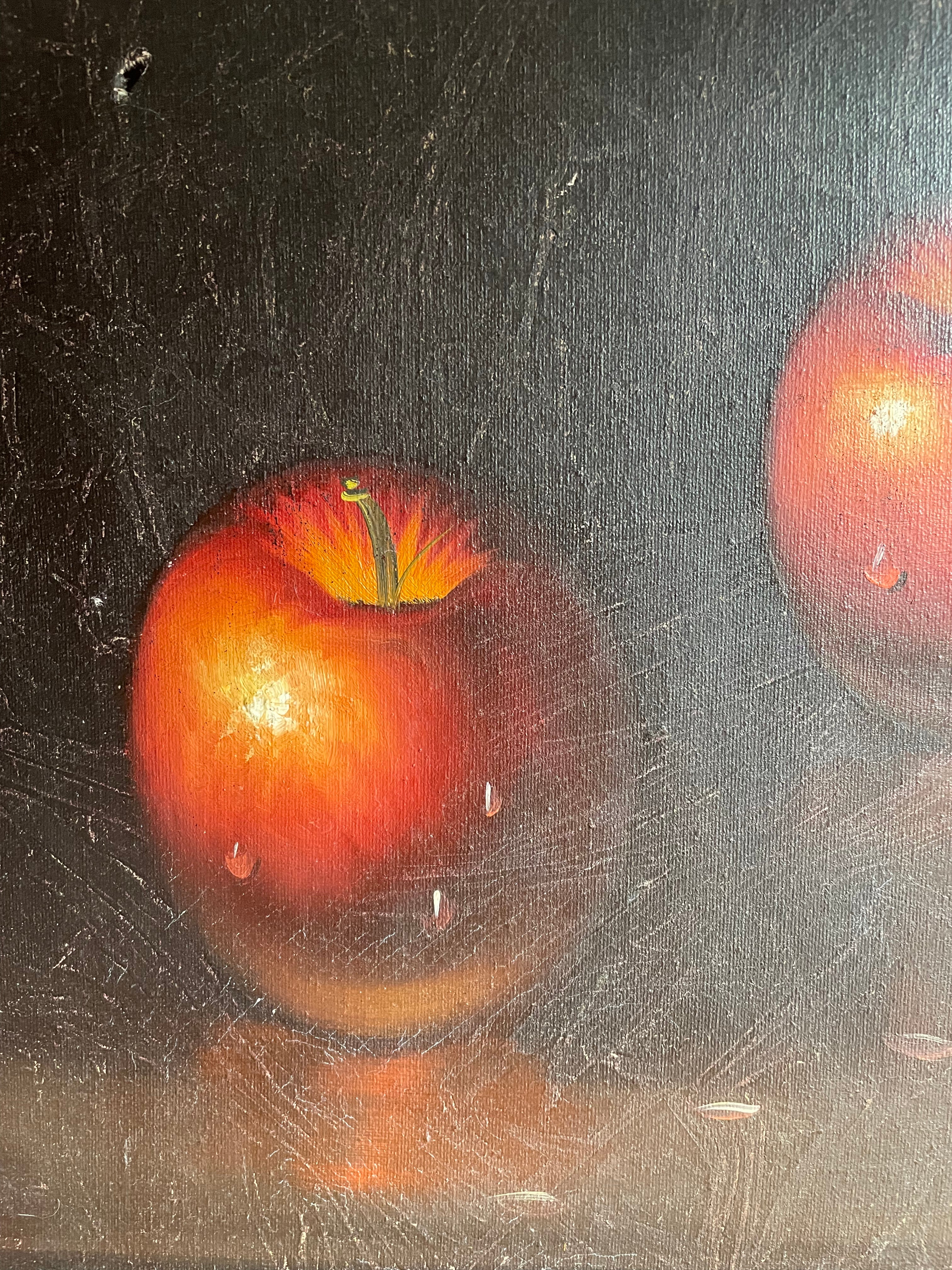 Large Antique Fruit Still Life:  Timeworn Oil on Canvas