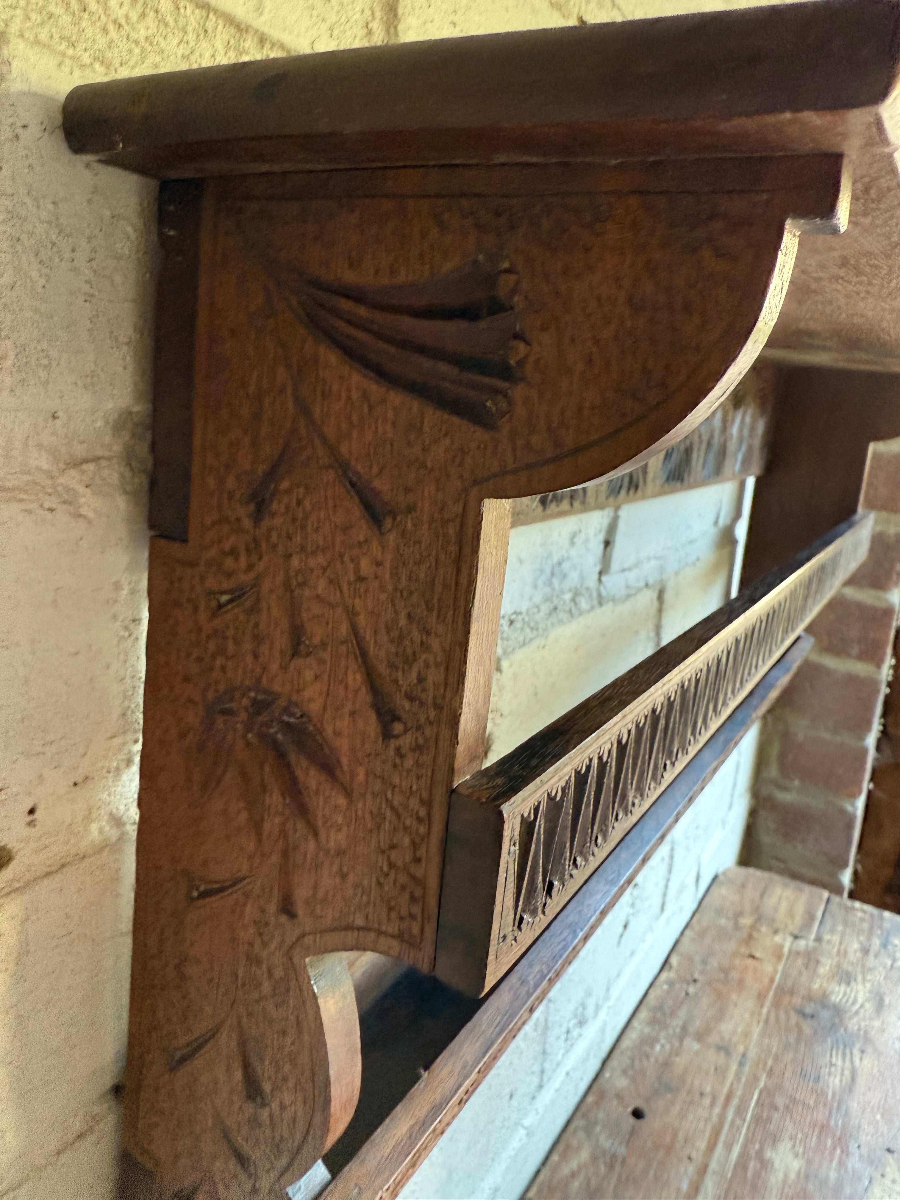 Arts & Crafts Carved Wall Hanging Shelf Circa 1910
