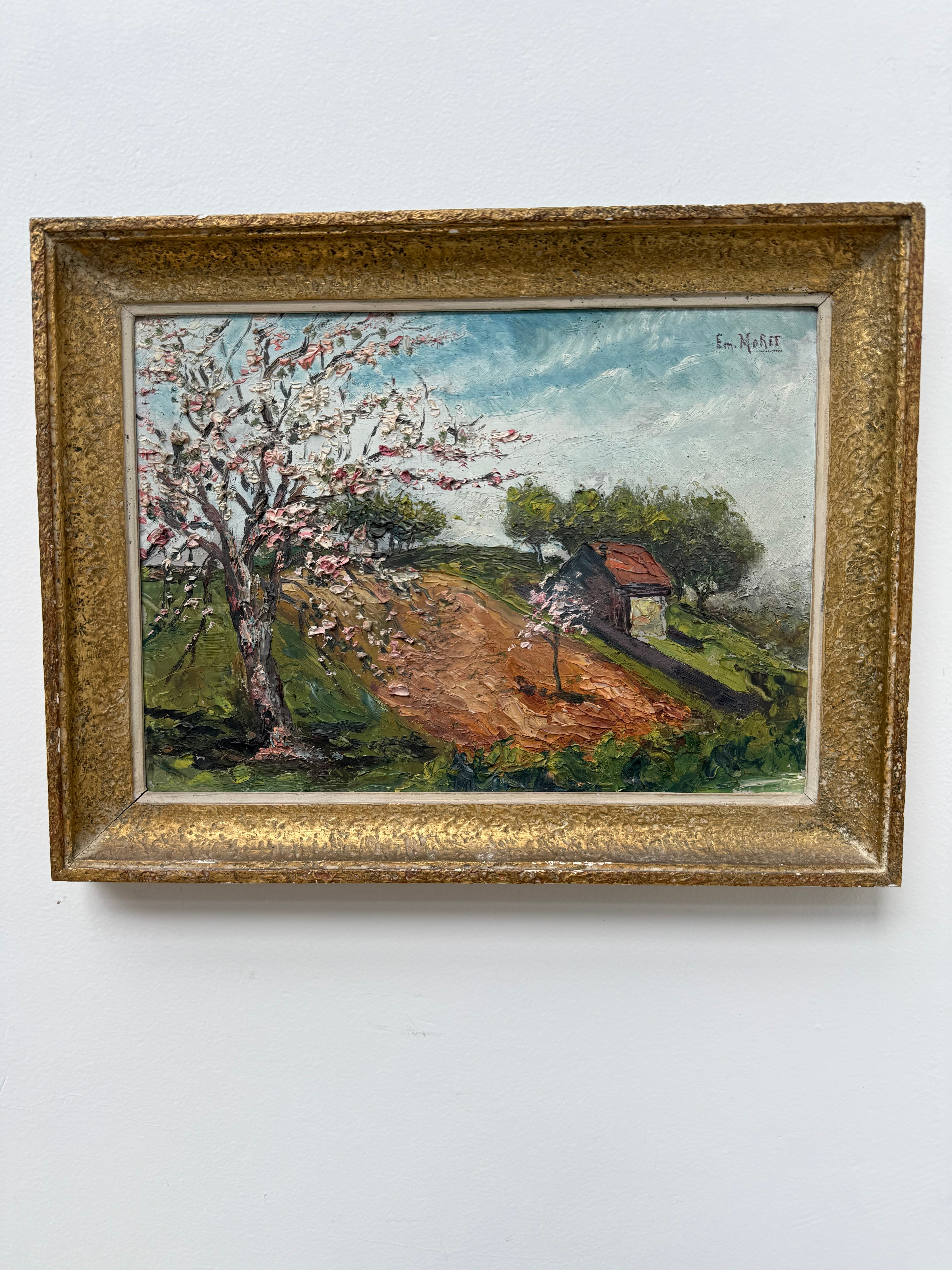 Blossom Tree: Early 20th Century Signed Impressionist  Oil on Board