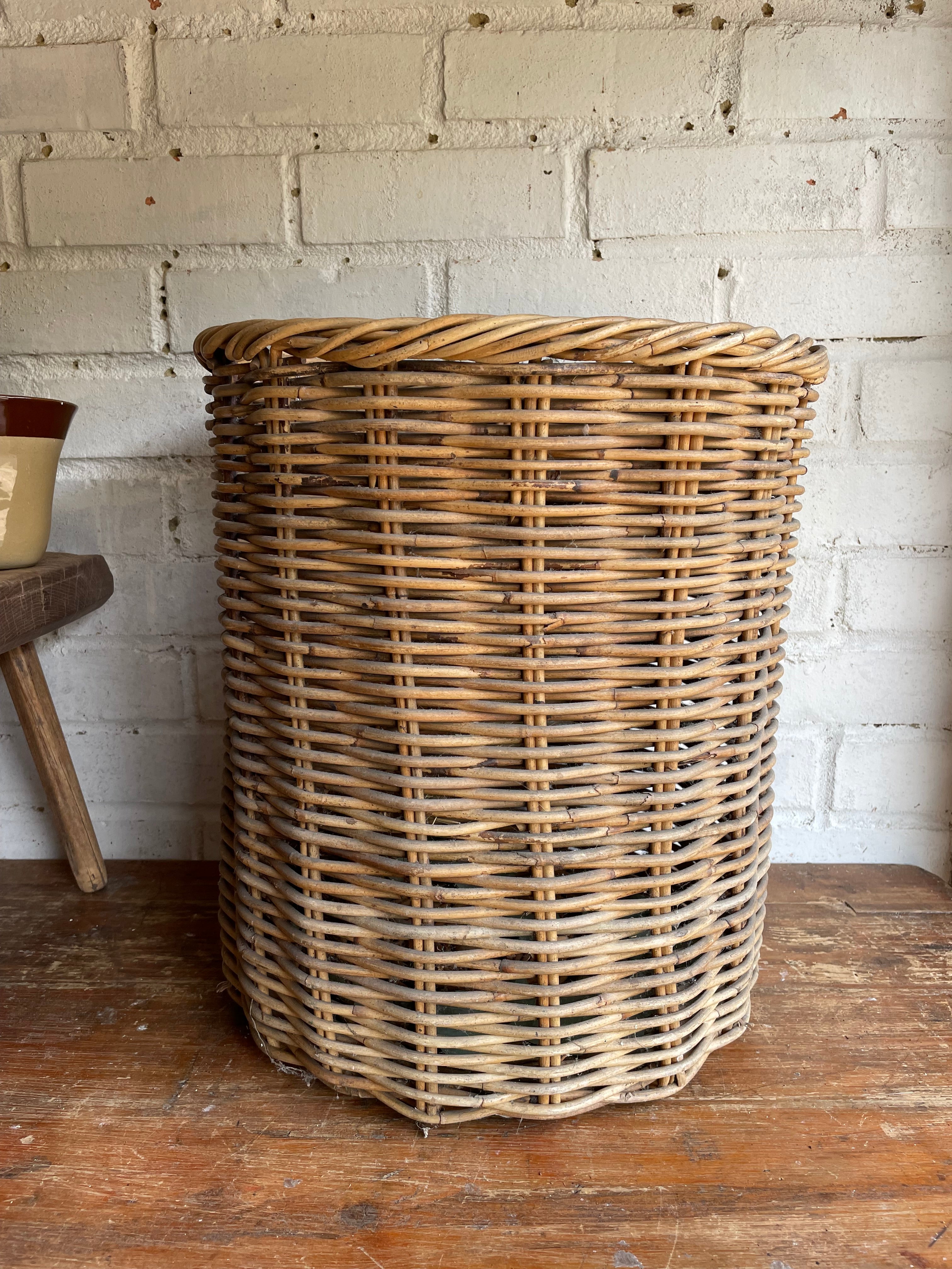 Tall Vintage French Rattan Basket