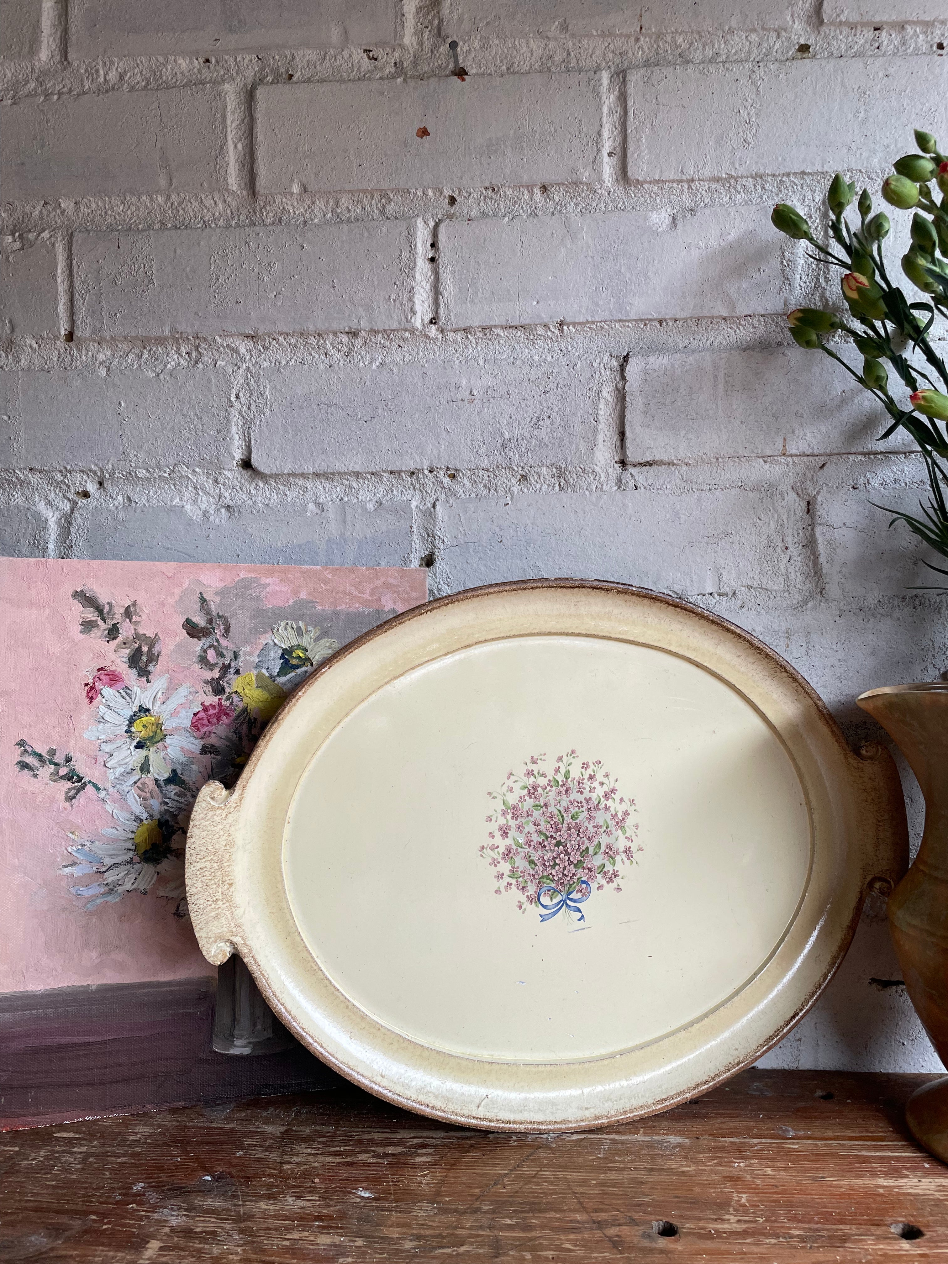 Hand-Painted Floral Wooden Tray