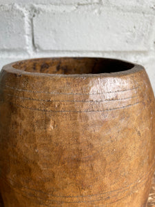 19th Century Hand-Carved Wood Grain Measure Pot