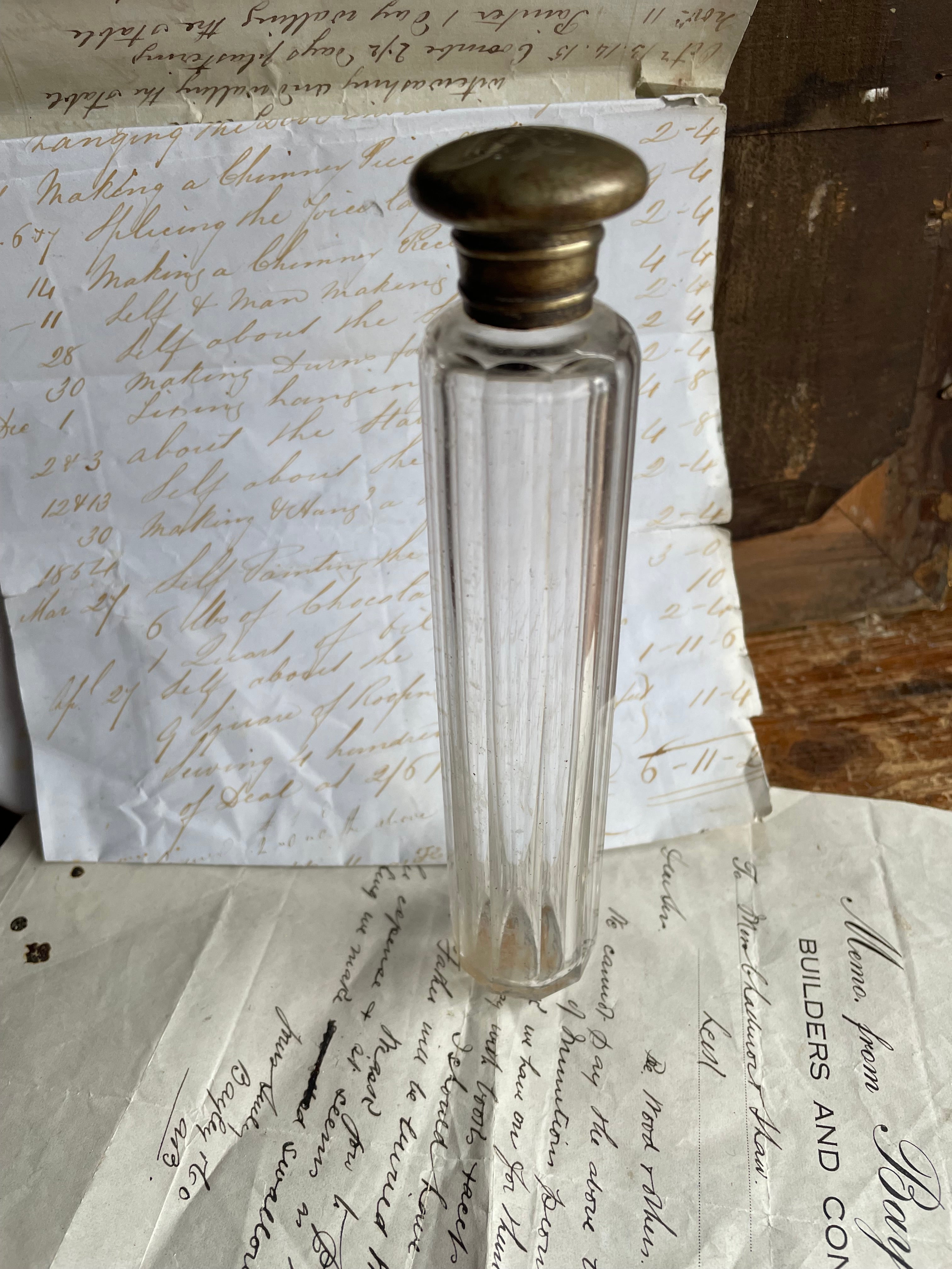 Victorian Silver Plate & Glass Toothbrush Holder with Engraved Initials