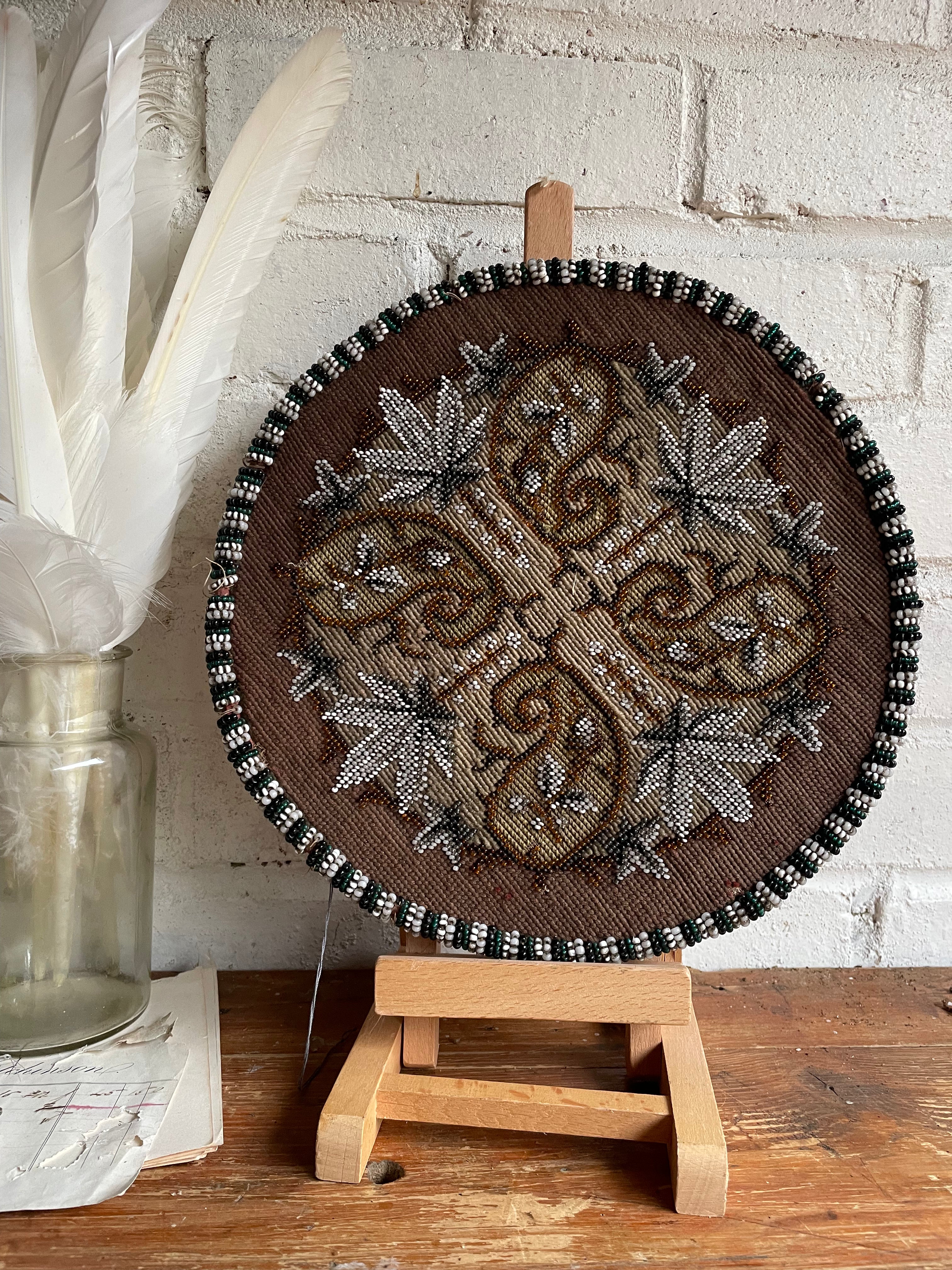 Victorian Beadwork Textile Shield