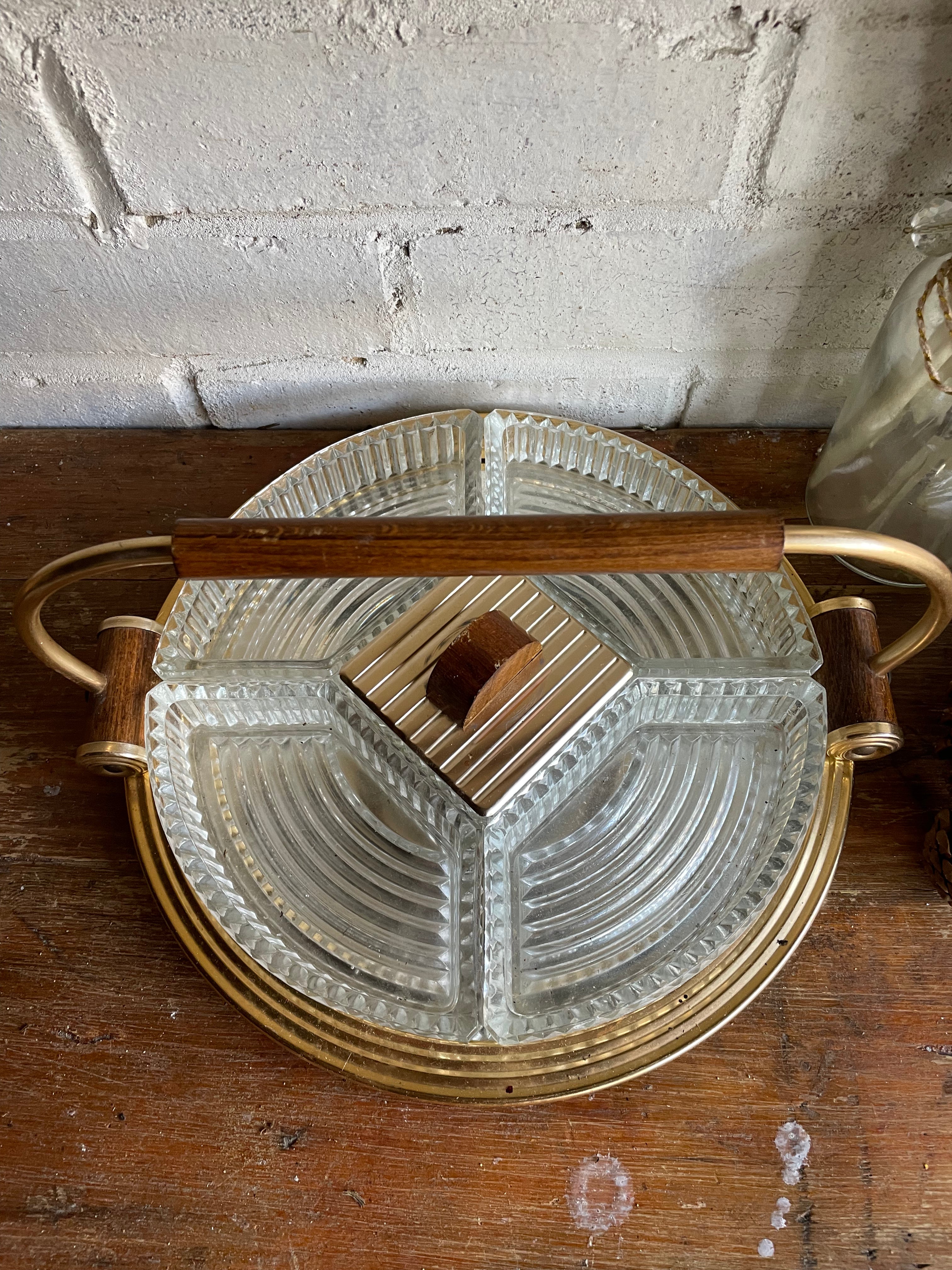 Art Deco Canapé Dish with removable glass dishes and mirrored tray