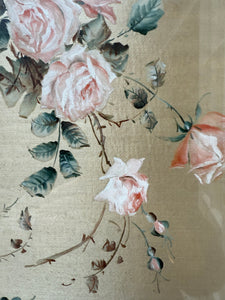 Roses: 19th Century Silk Painting with Gilt Frame