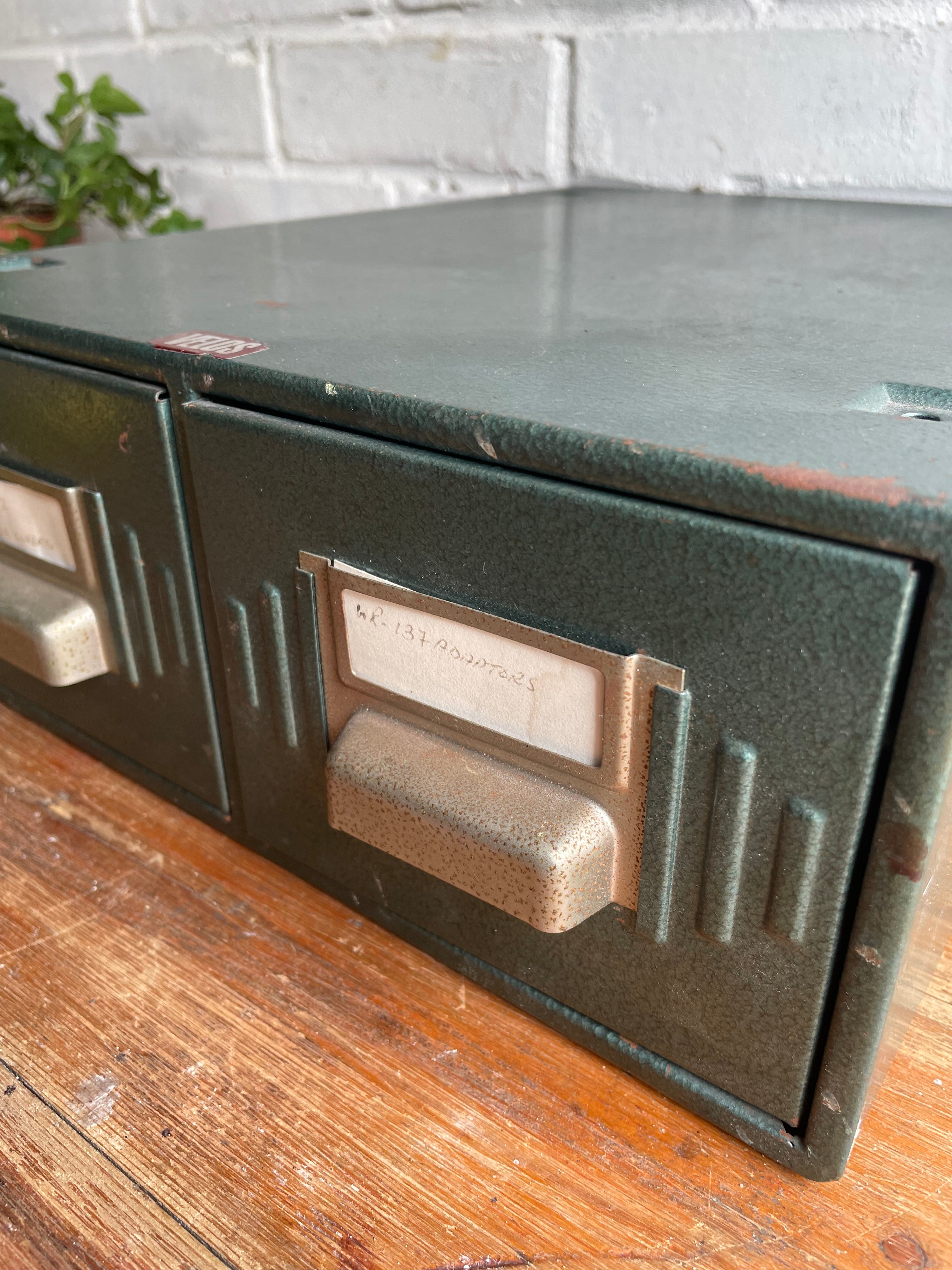 Vintage Green Metal Double Filing Drawers
