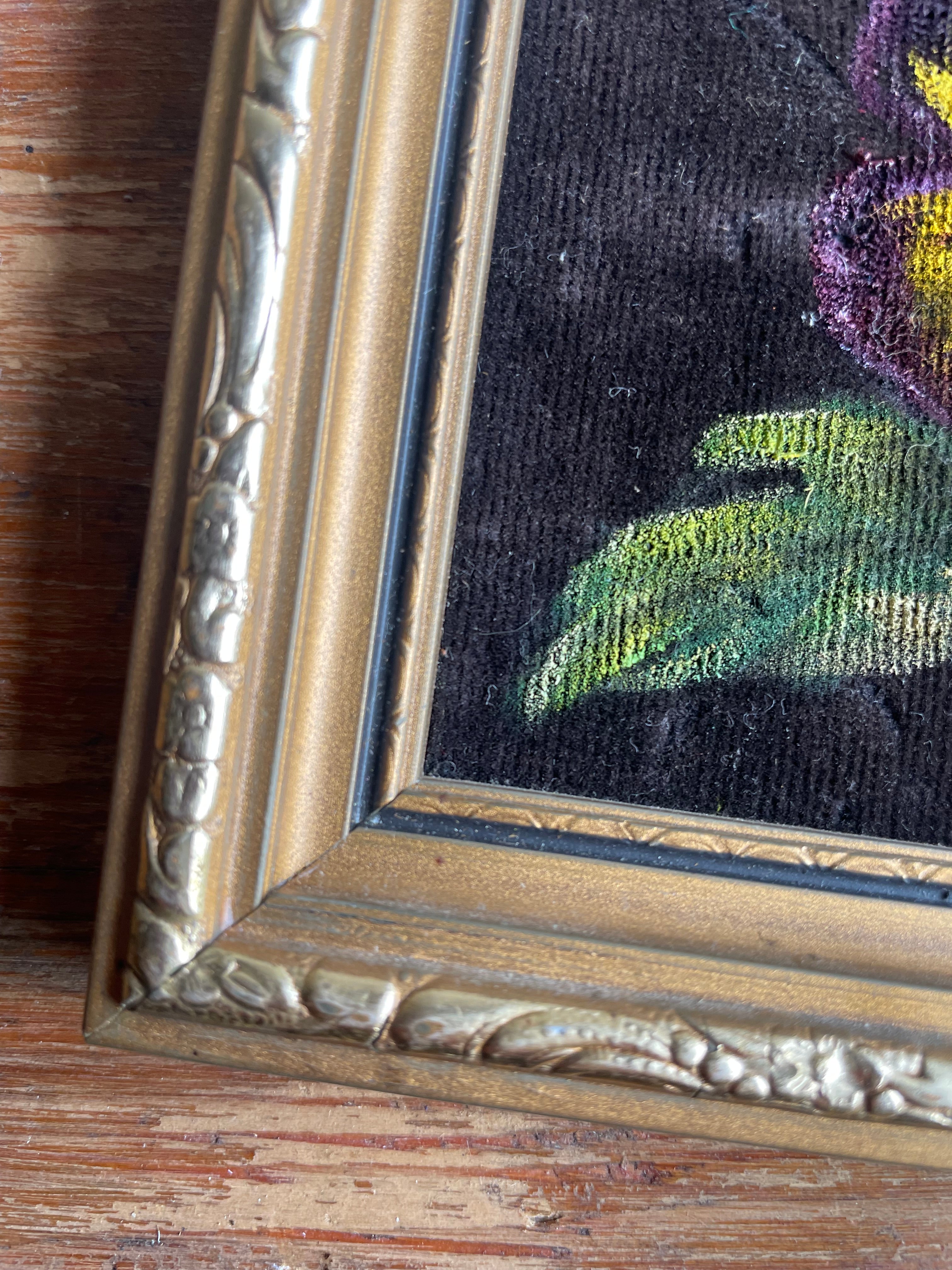 Pansies: Small Oil Painting on Velvet