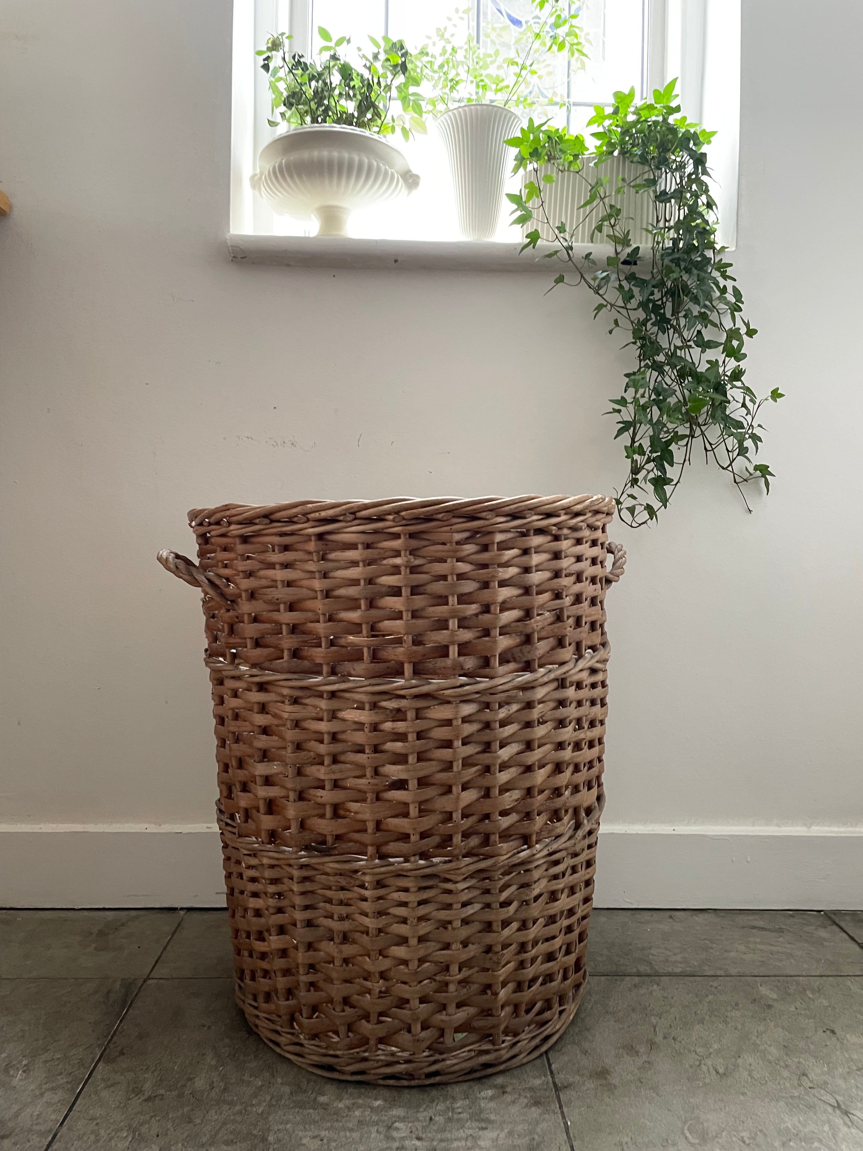 Tall Vintage French Rattan Baguette Basket