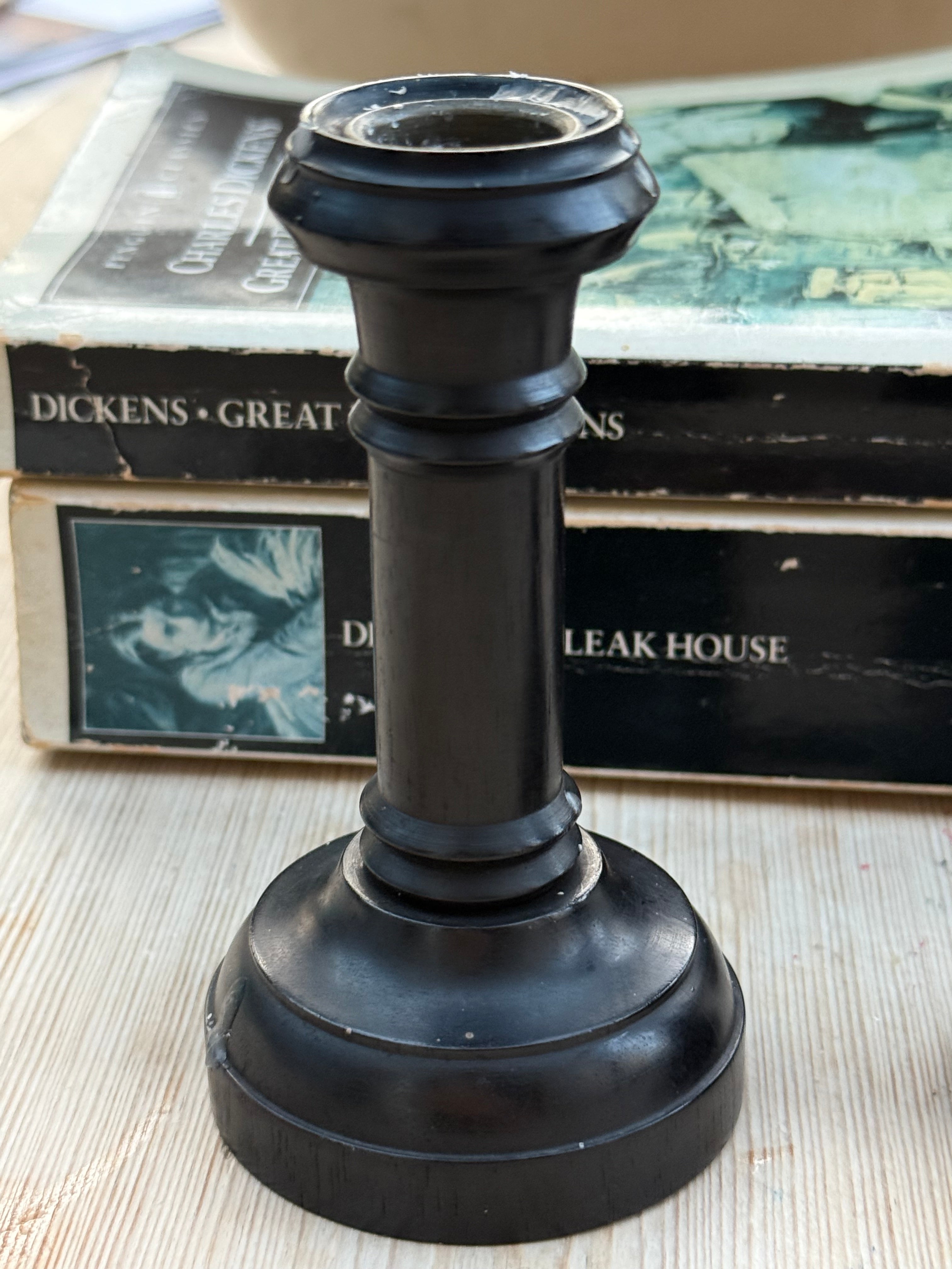 Circa 1880s: Mismatched Small Ebony Wooden Candlesticks