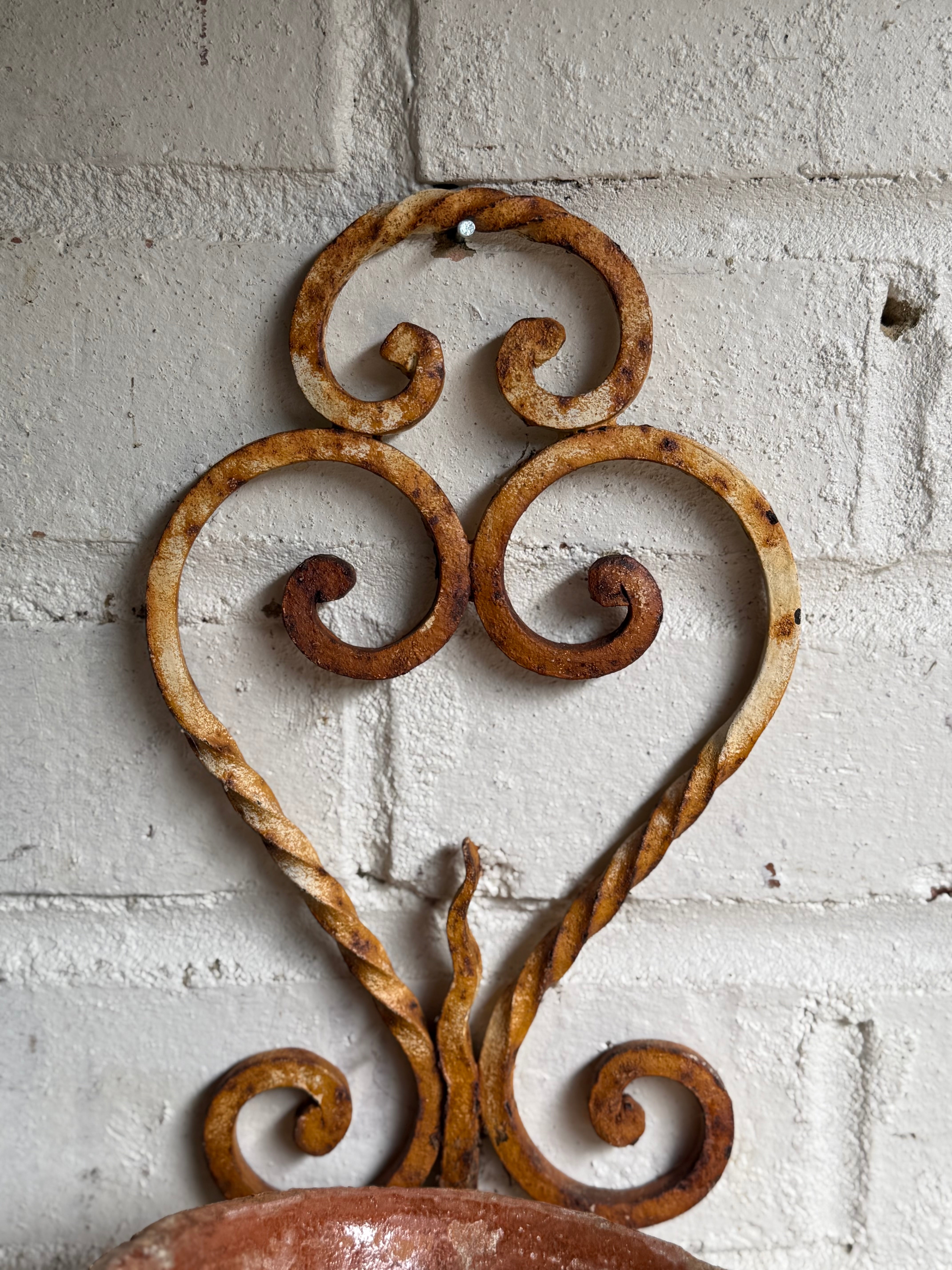 Rustic French Iron Plant Holder with Antique Resin Pot 1