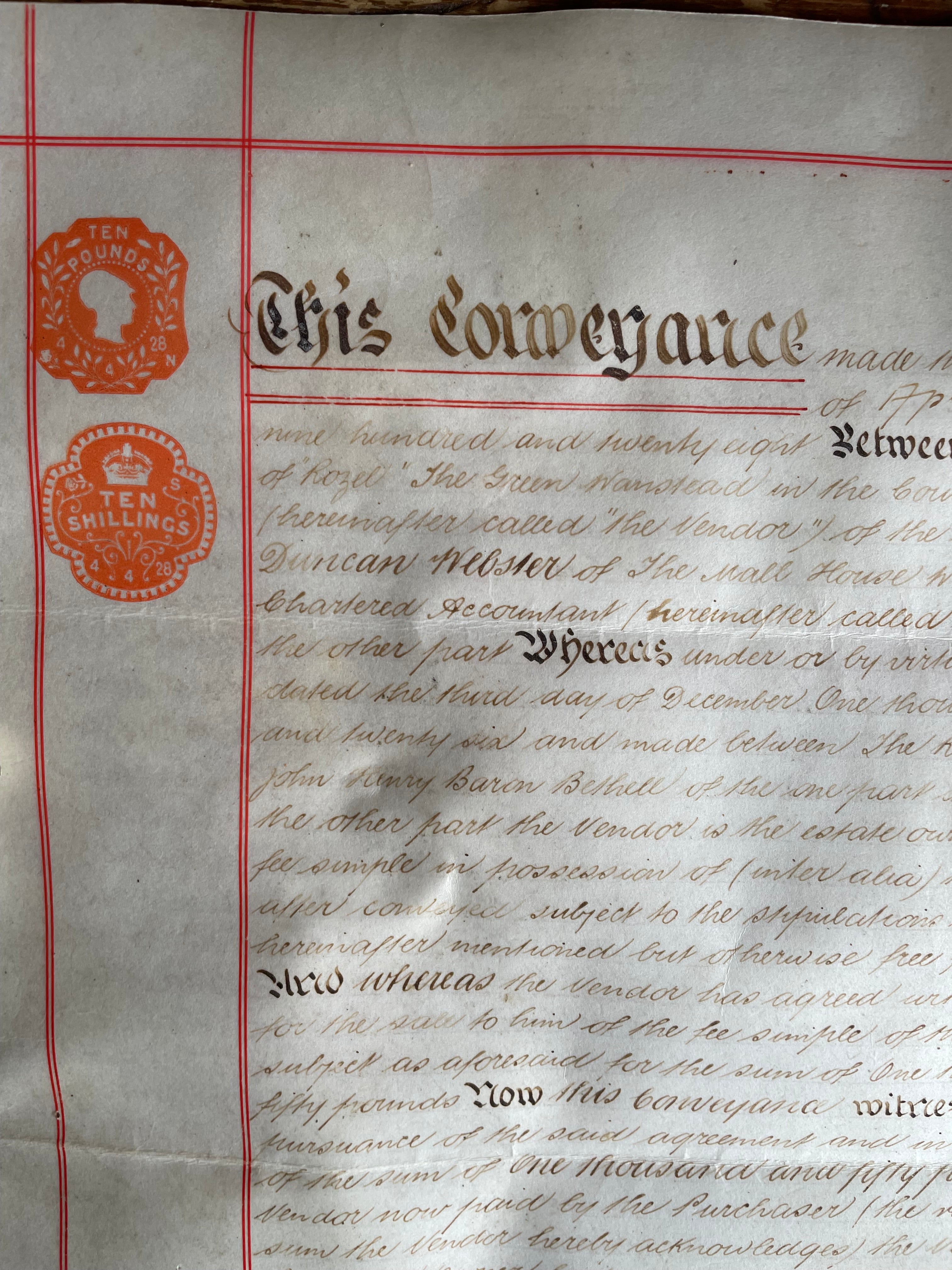 1928 Handwritten and Wax Sealed Conveyance Document. Was £22 now £14.30 at checkout