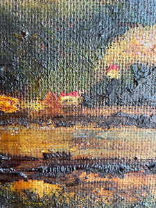 Moody Sunset: Impasto Oil on Hessian pasted on Board