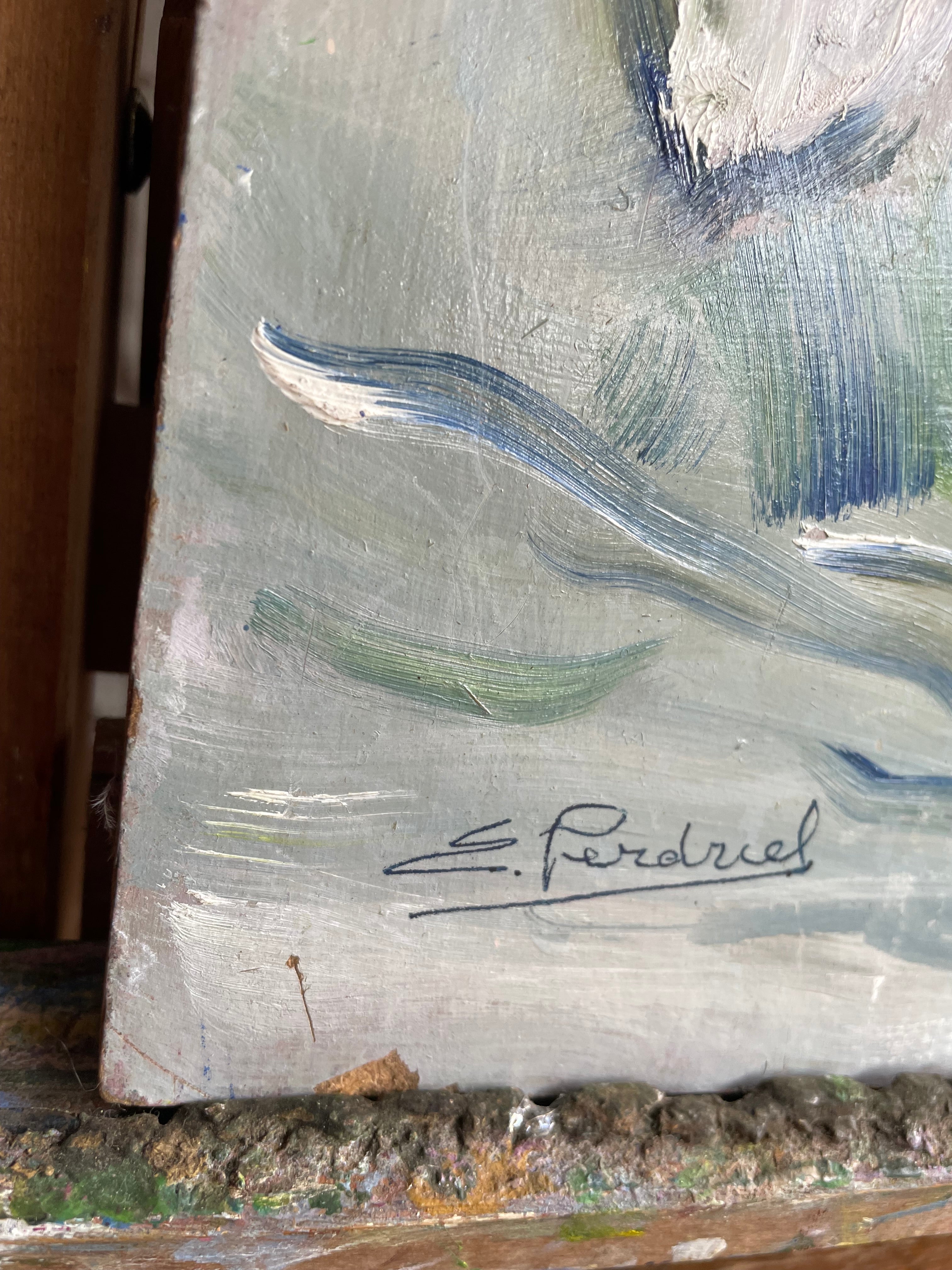 Irises: Vintage Oil on Wood Board