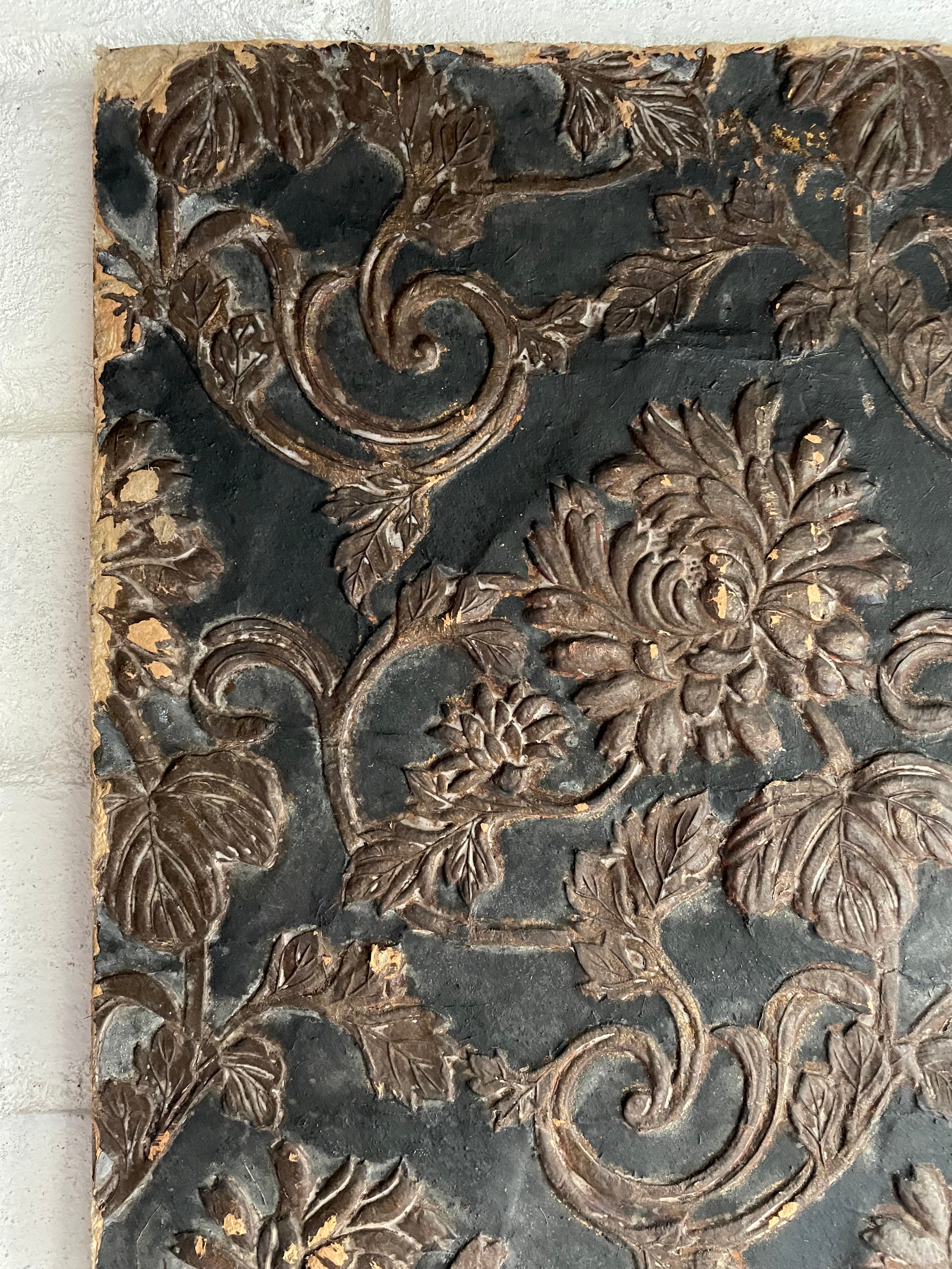 Timeworn Interior Decorators Sample Panel with Victorian Lincrusta Wallcovering