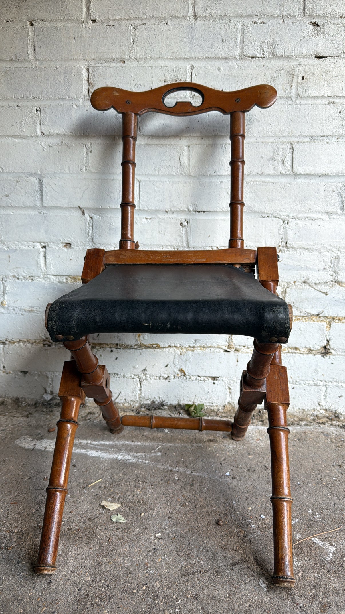 Victorian Faux Bamboo & Leather Folding Campaign Chair