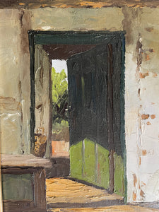 Still Life with an Open Door: Oil on Canvas with Gilt Frame