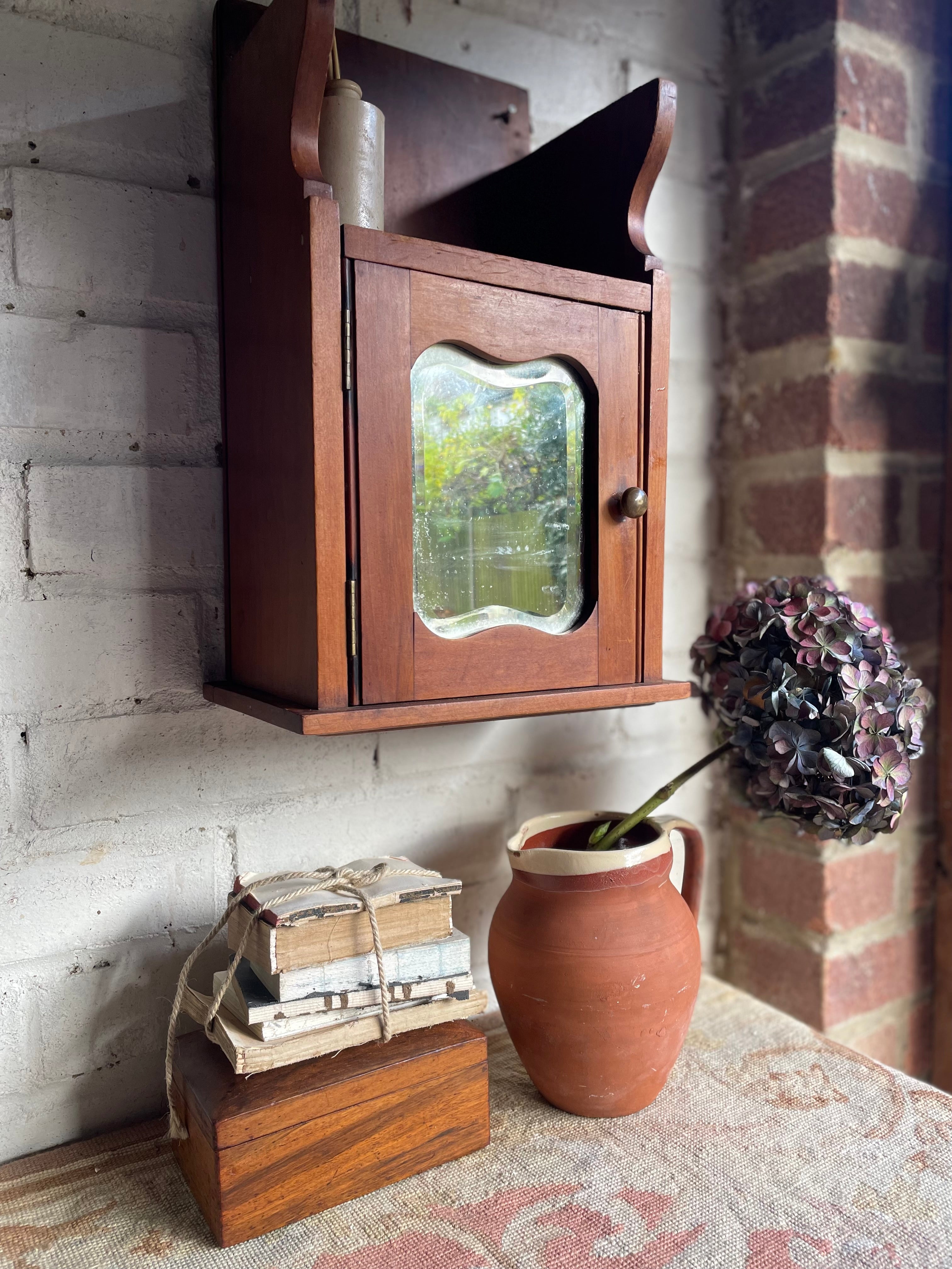 1930s Oak Mirrored Wall Cabinet with Original Bevelled Glass