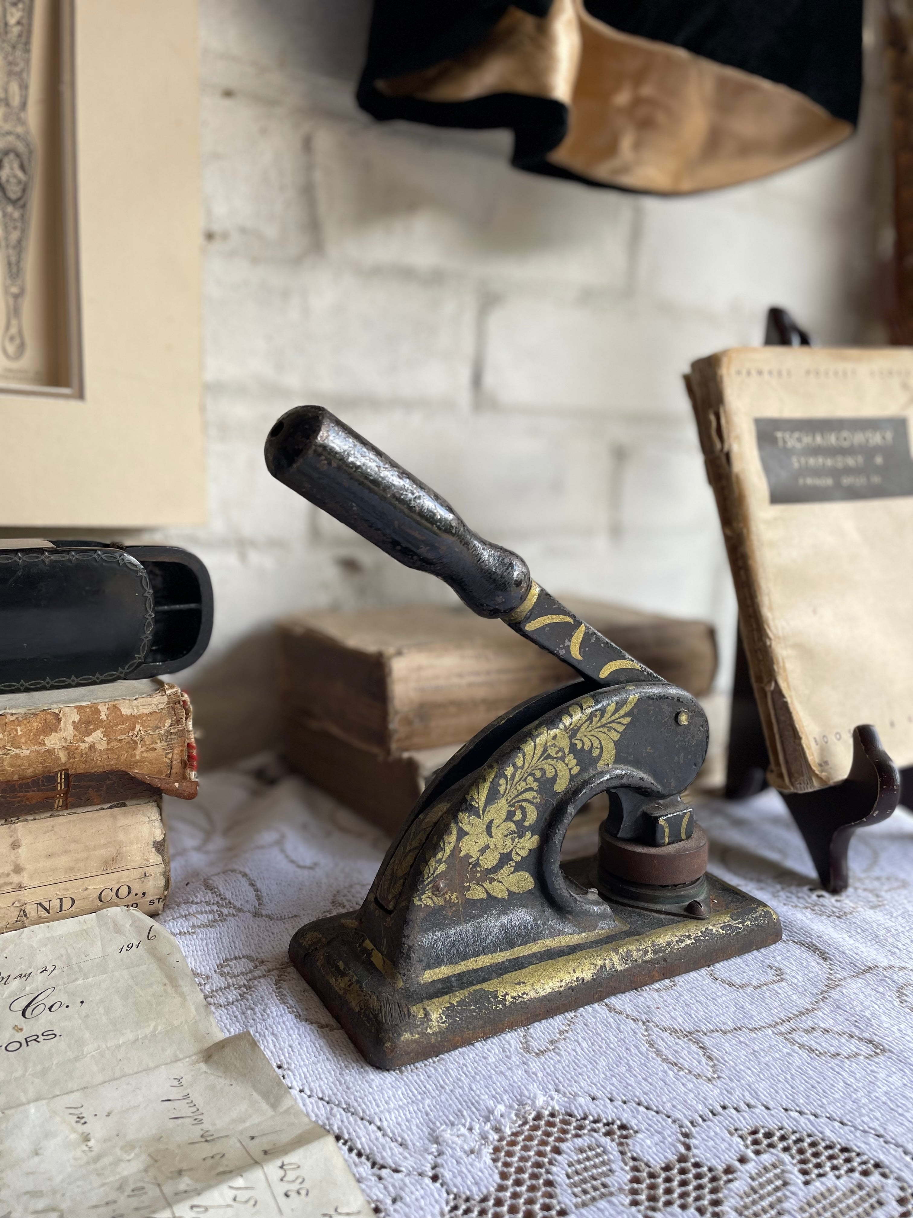 Large Antique Cast Iron Embossing Stamp
