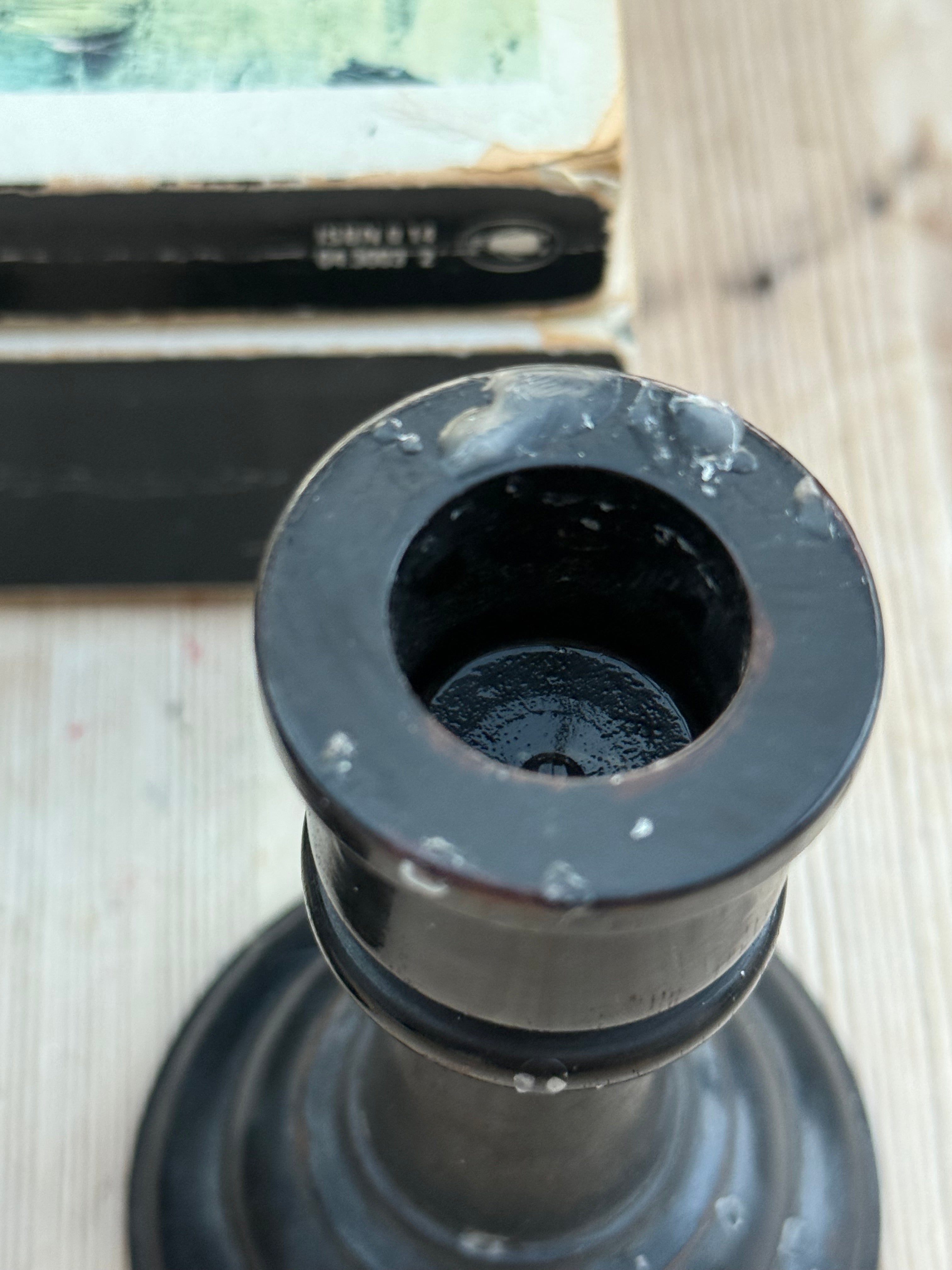 Circa 1880s: Mismatched Small Ebony Wooden Candlesticks