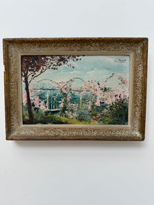 Blossom Tree: Small Early 20th Century Signed Impressionist  Oil on Board