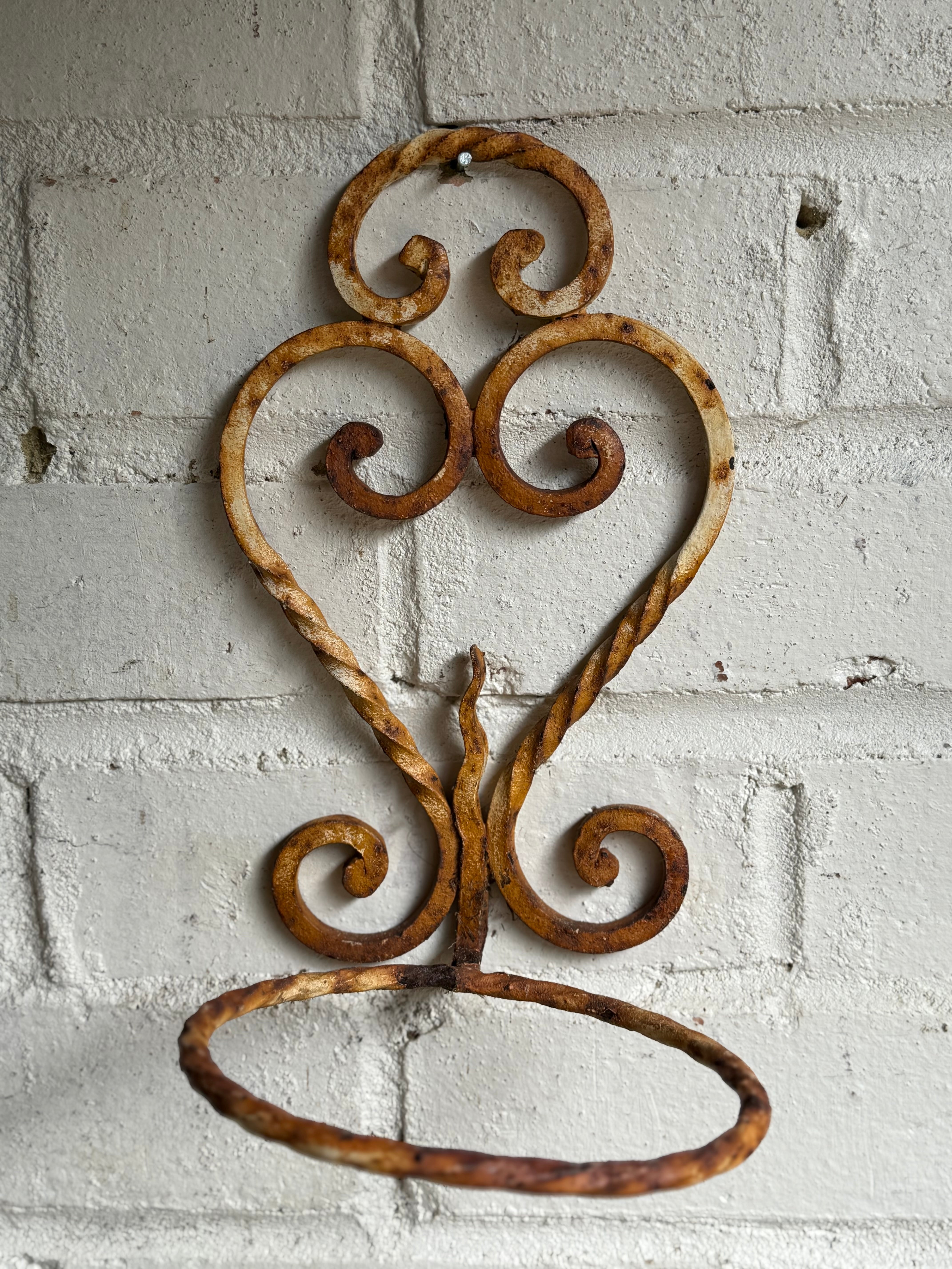 Rustic French Iron Plant Holder with Antique Resin Pot 1