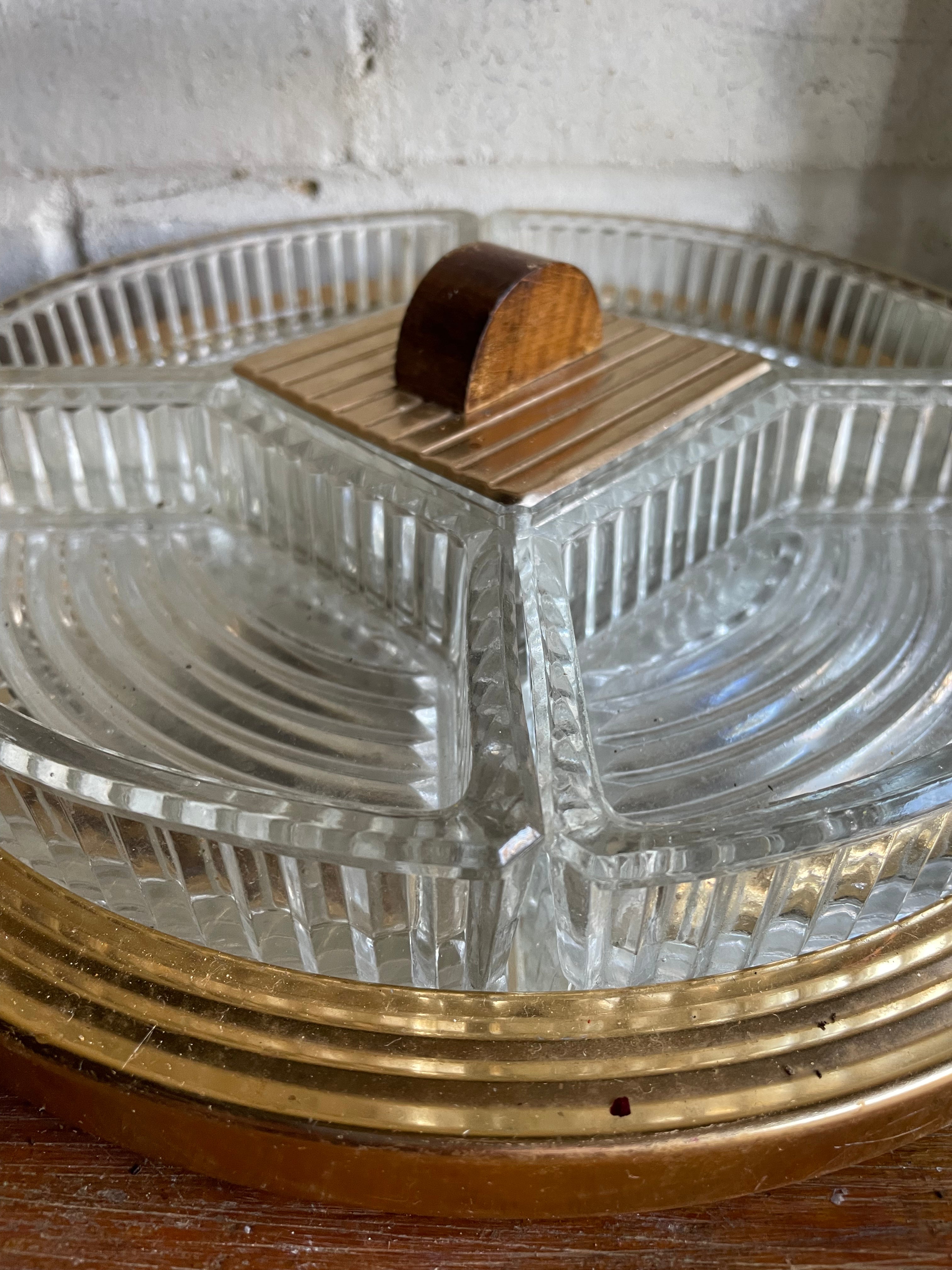 Art Deco Canapé Dish with removable glass dishes and mirrored tray