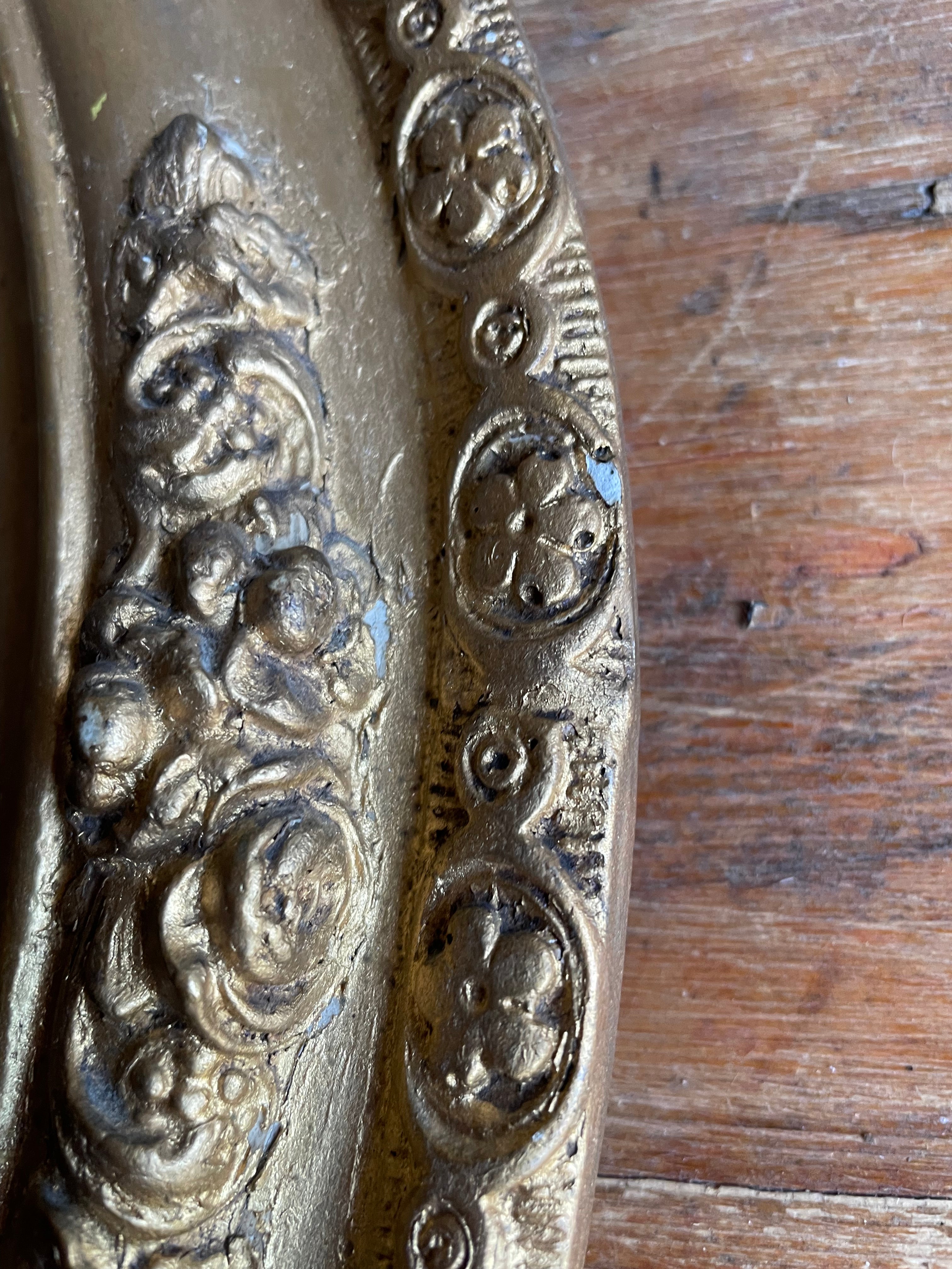 19th Century Framed Lithographic Print with Gilt Frame and Rope Tie:  Pastoral Scene