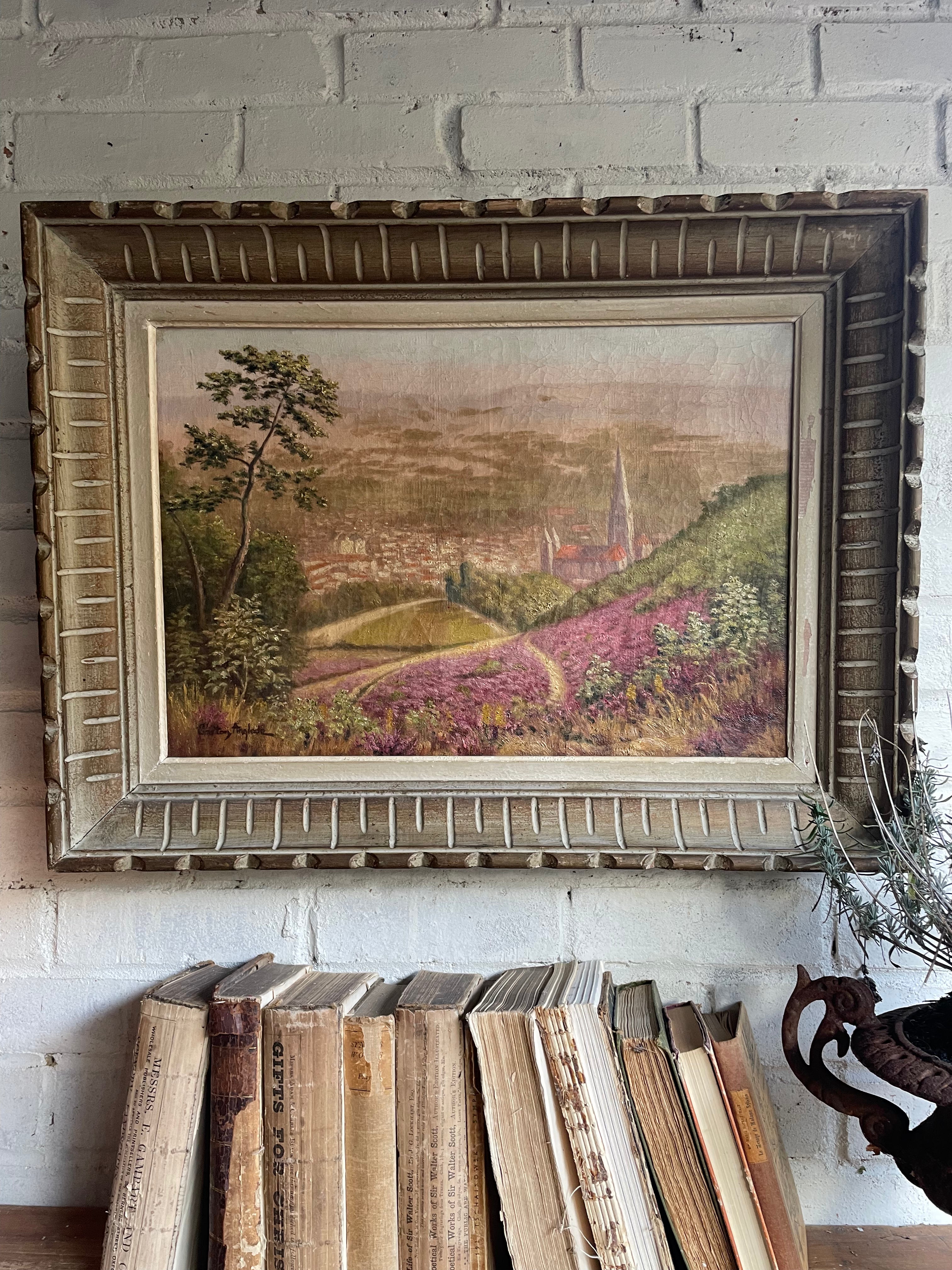 Lavender Fields: 19th Century Signed Impressionist  Oil on Canvas