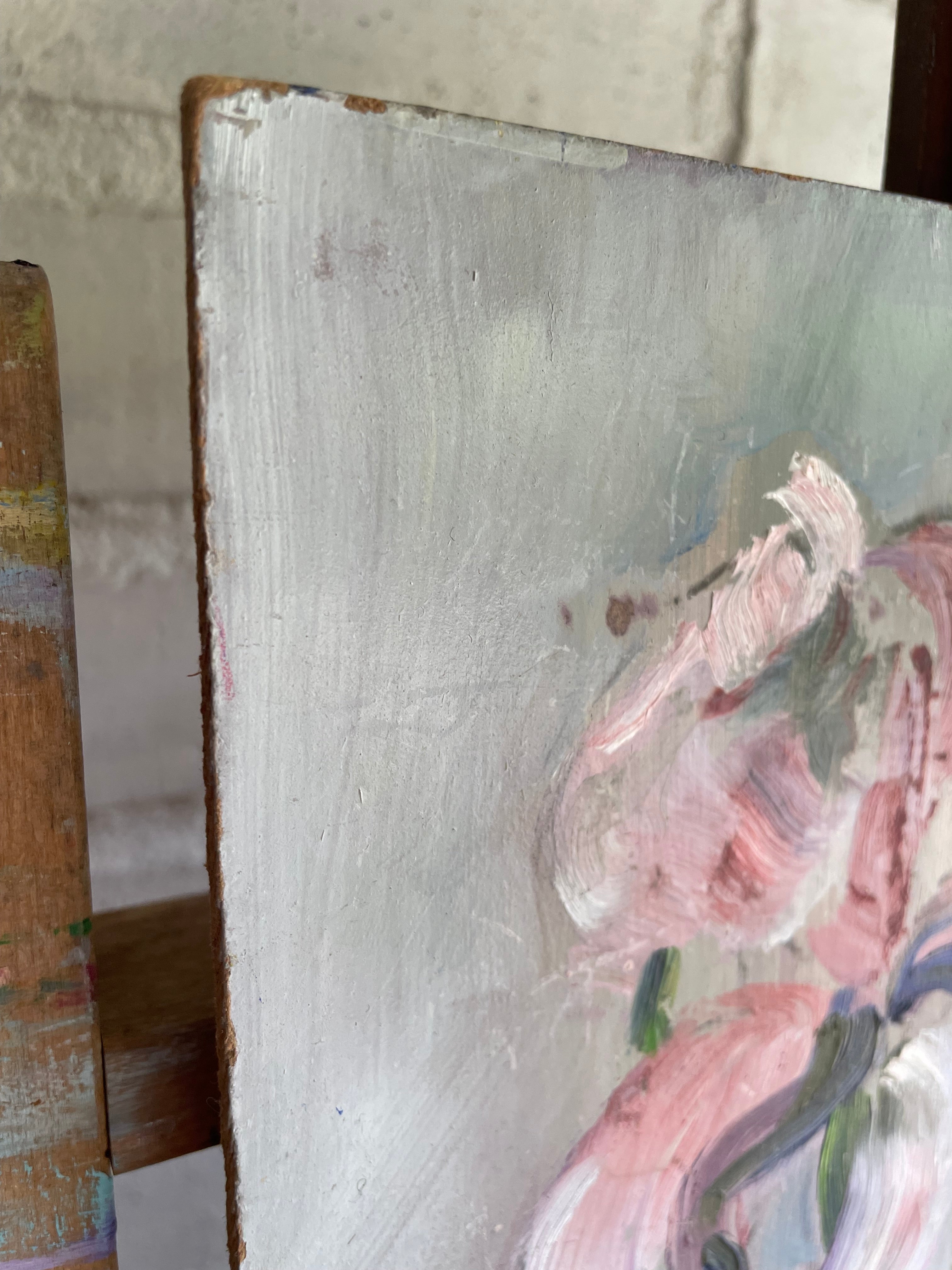 Irises: Vintage Oil on Wood Board