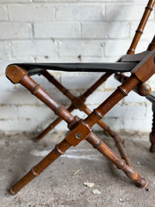 Victorian Faux Bamboo & Leather Folding Campaign Chair