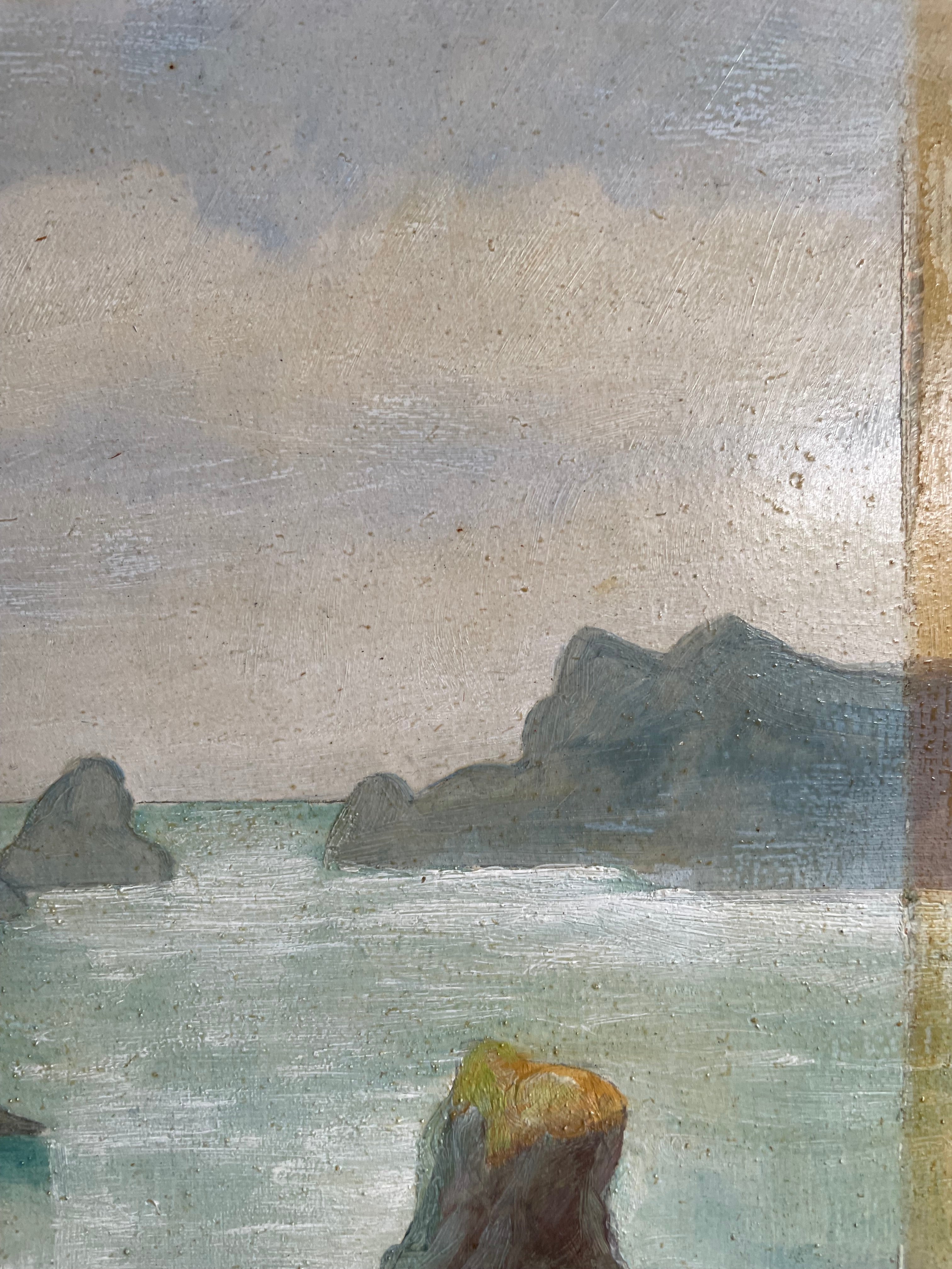 Small Vintage Seascape: Oil on Board