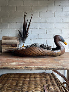 Duck-Shaped Wooden and Rattan Tray