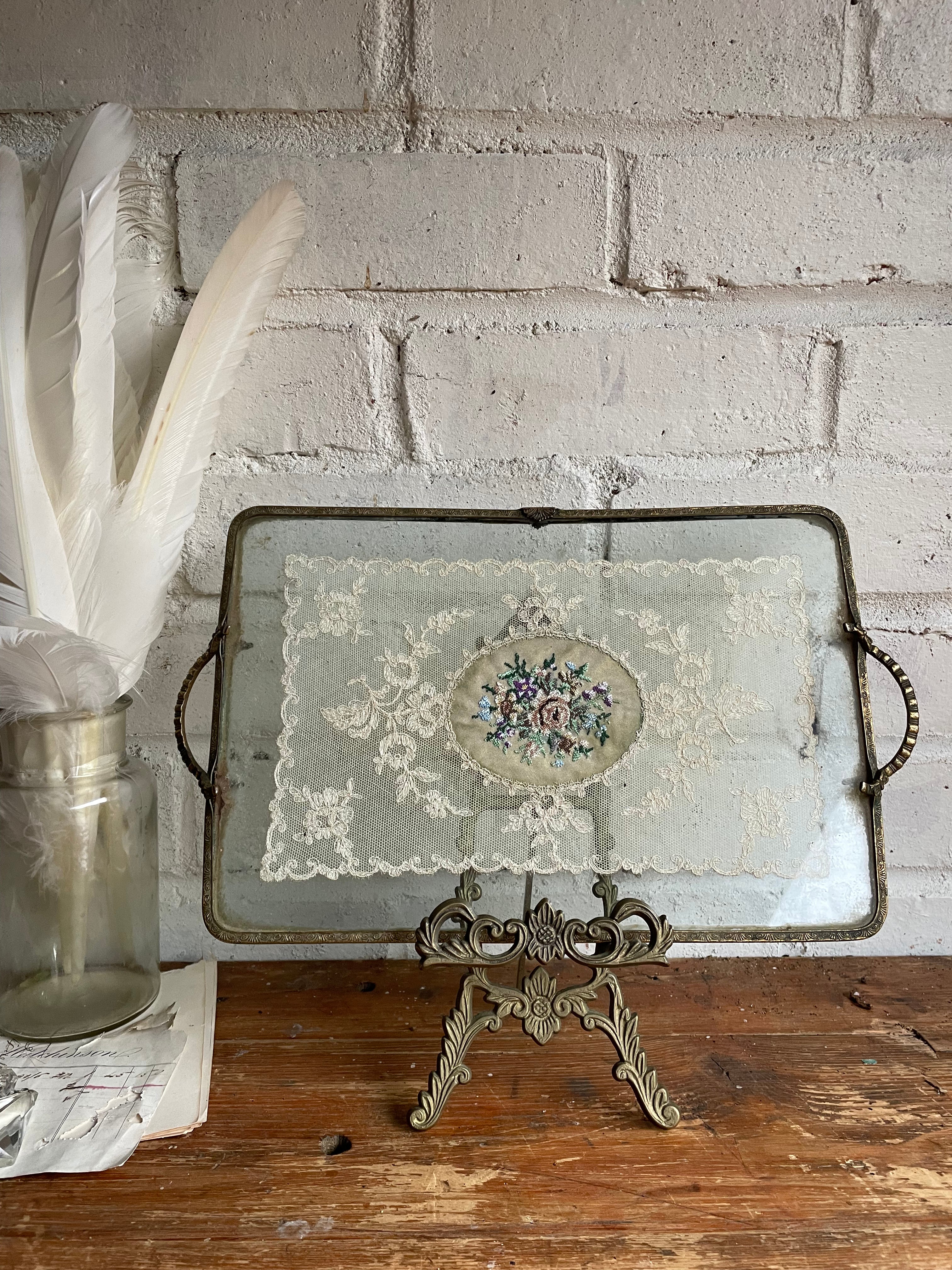 Lace and Gilded Metal Tray