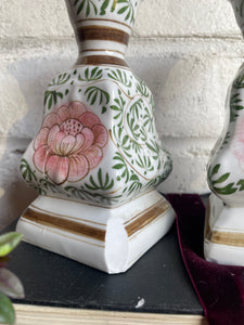 Pair of Hand-Painted Porcelain Candlesticks