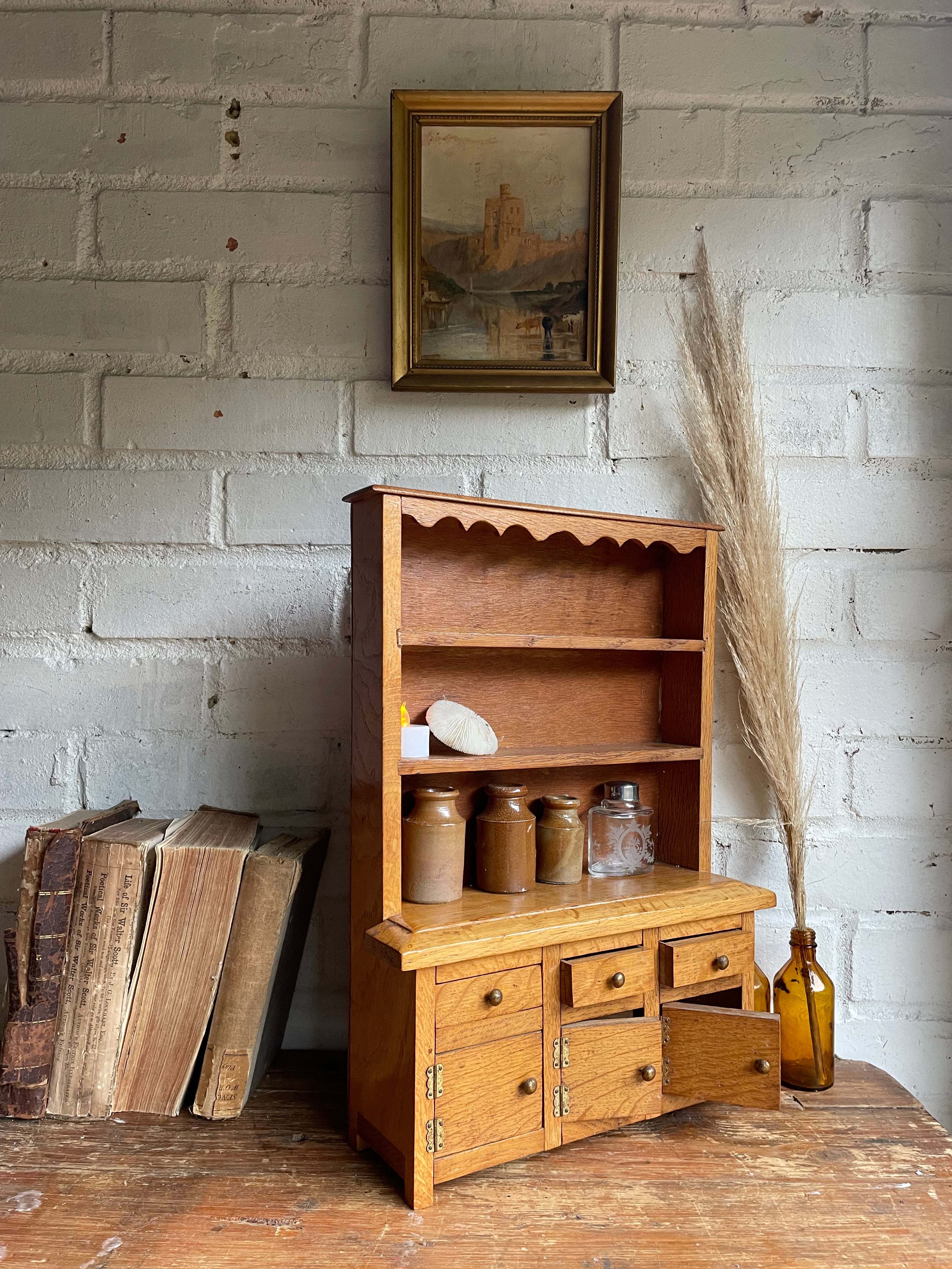 Vintage Miniature Oak Welsh Dresser