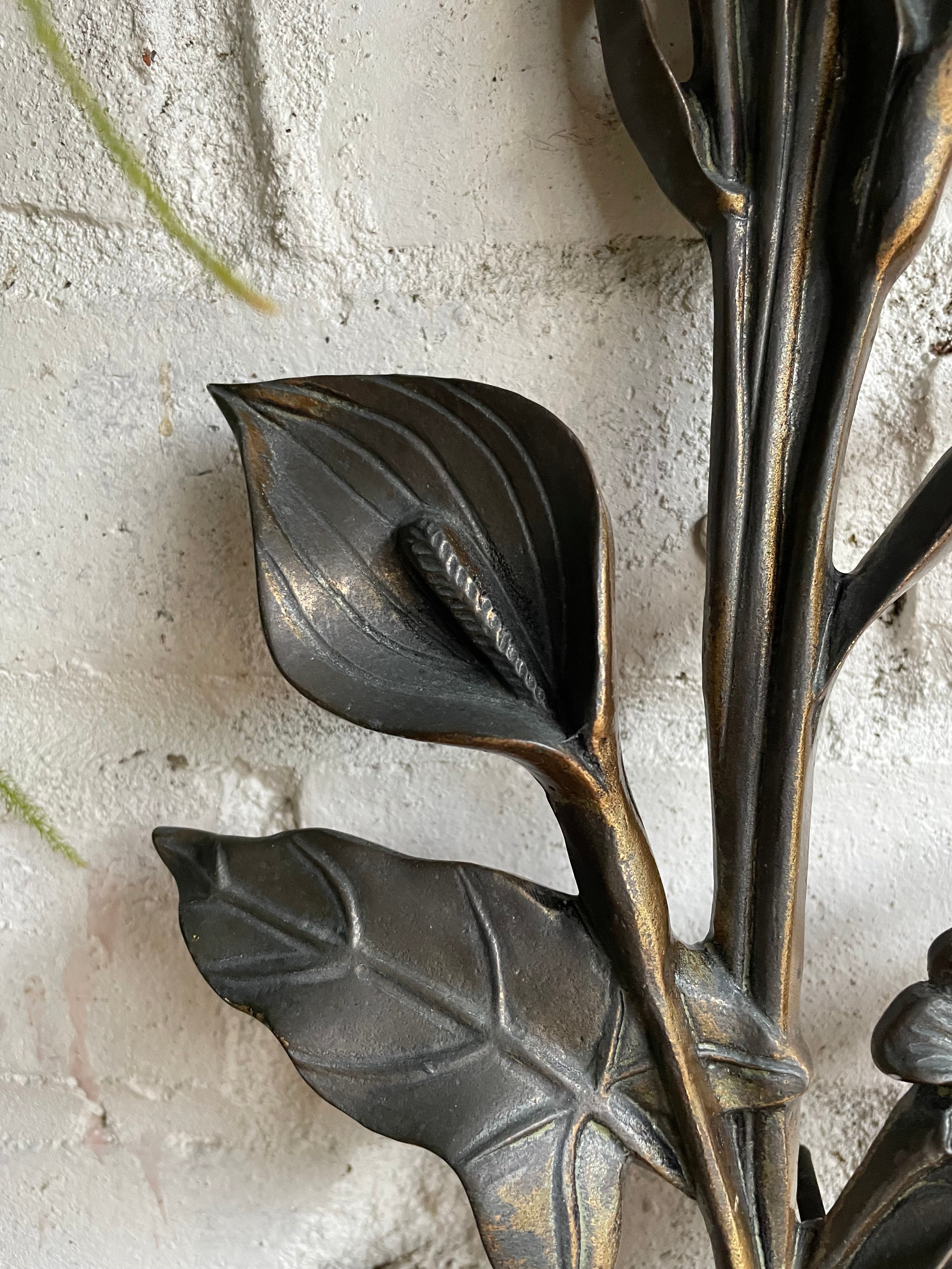 French Vintage Bronze “Lily Bouquet” Wall Hanging