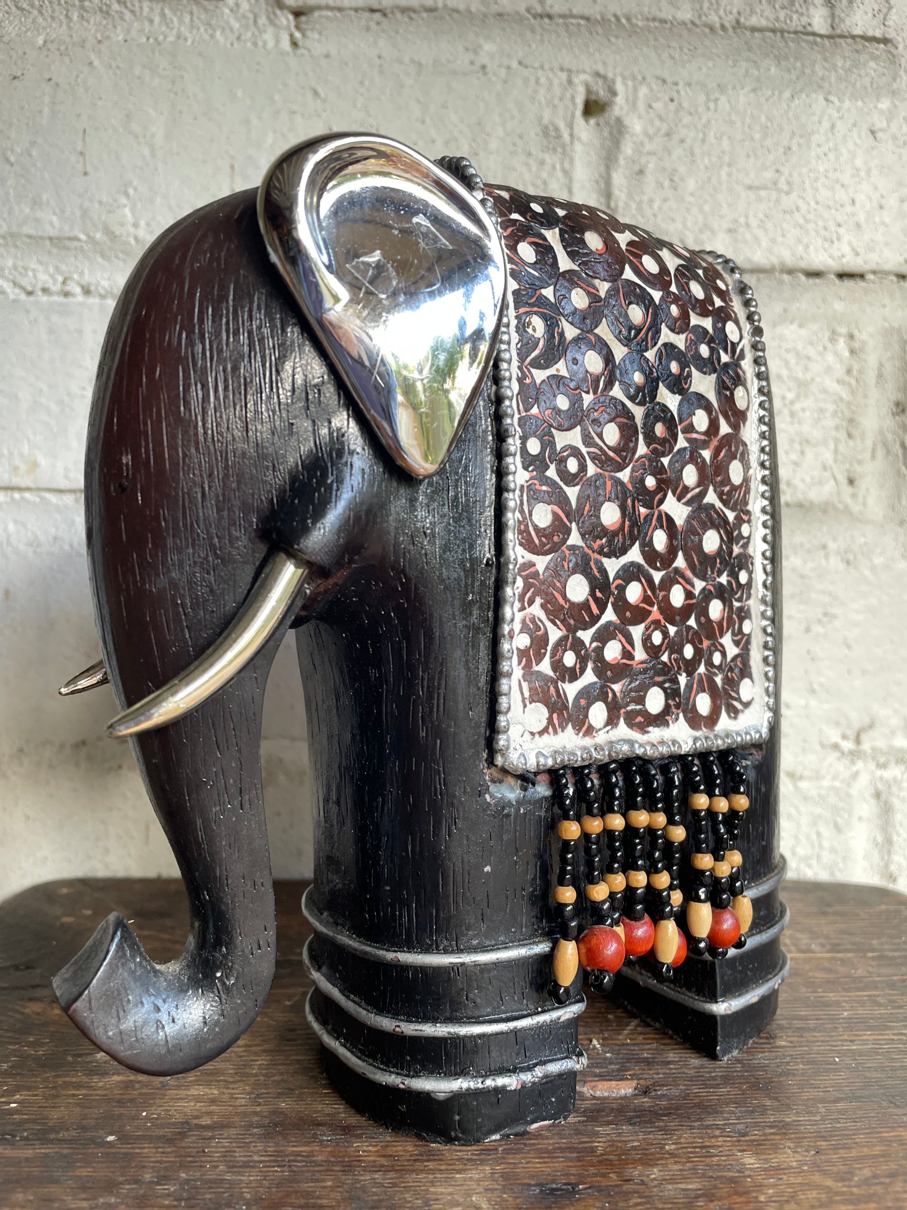 Carved Beaded Elephant Sculpture