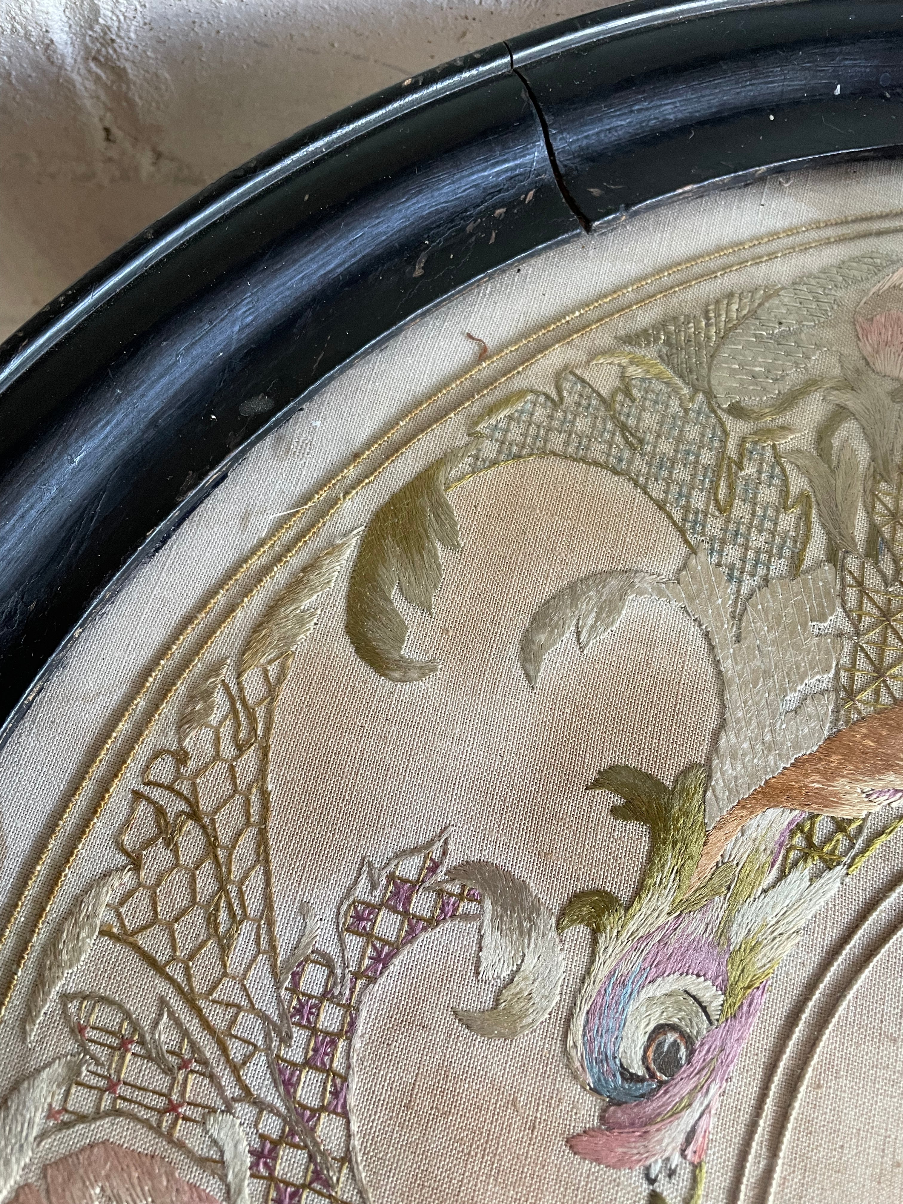 Small Victorian Hand Embroidered Ebonised Side Table