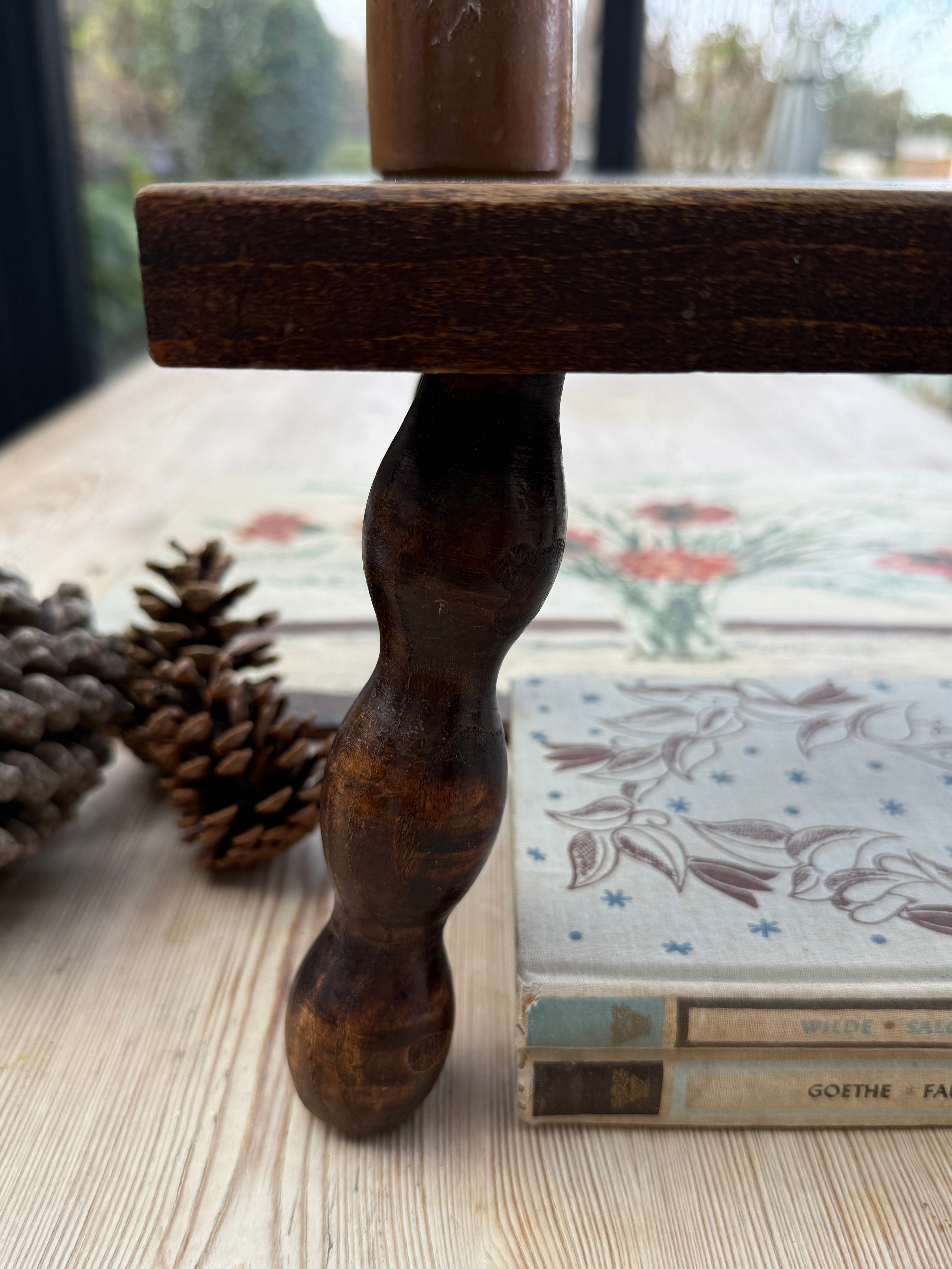 Antique French Oak Low Bobbin Stool