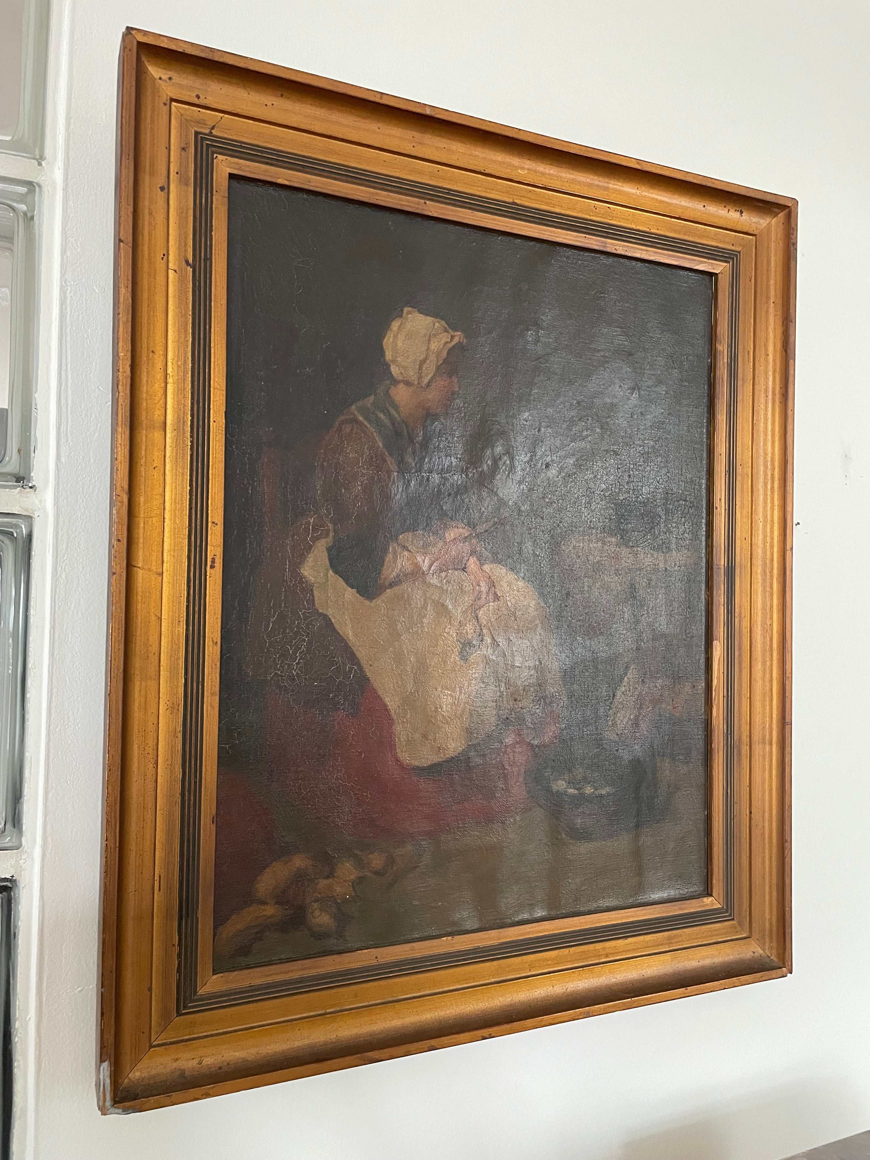 19th Century Oil on Canvas: Still -Life Portrait of a Woman with Pears