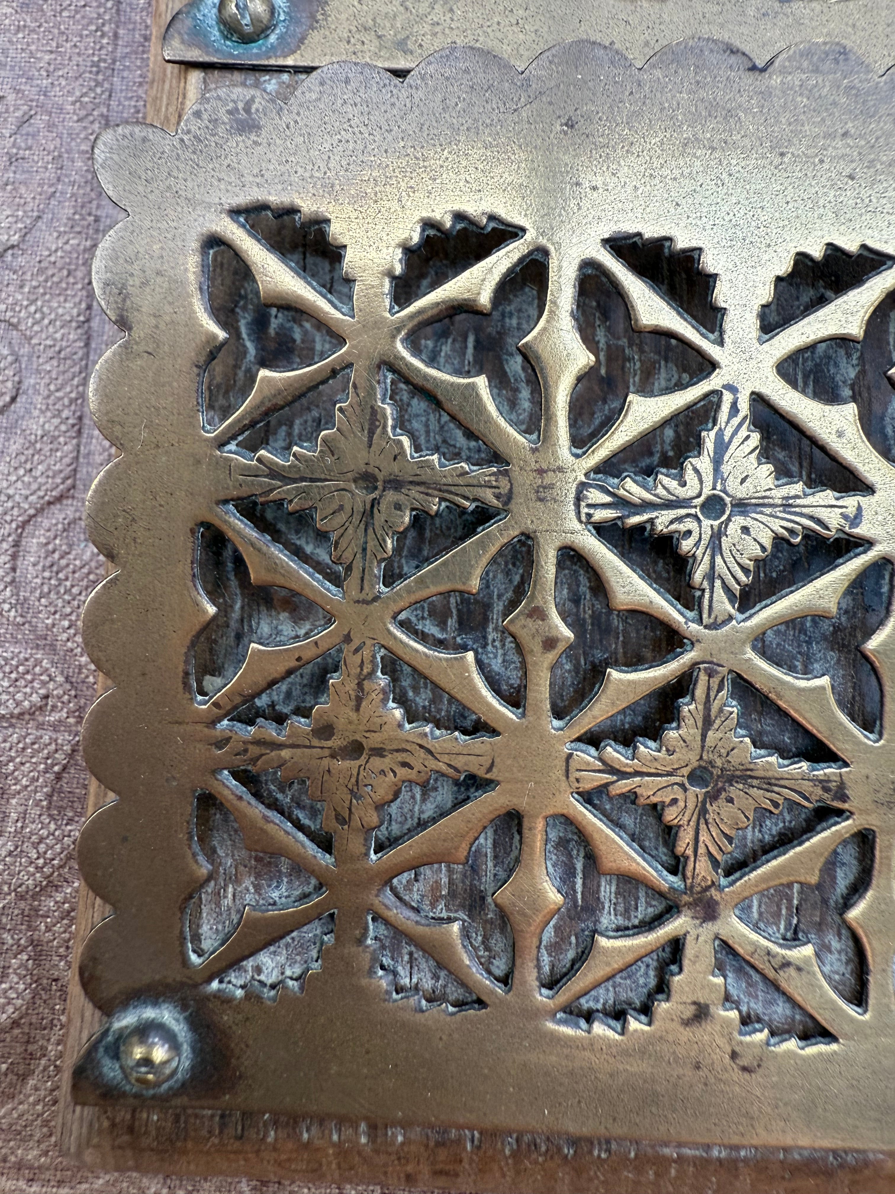 Antique Oak and Brass Wall Hanging Letter Rack