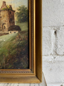 Sheep on a Hill : Small 19th Century Oil on Canvas
