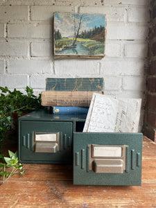Vintage Green Metal Double Filing Drawers