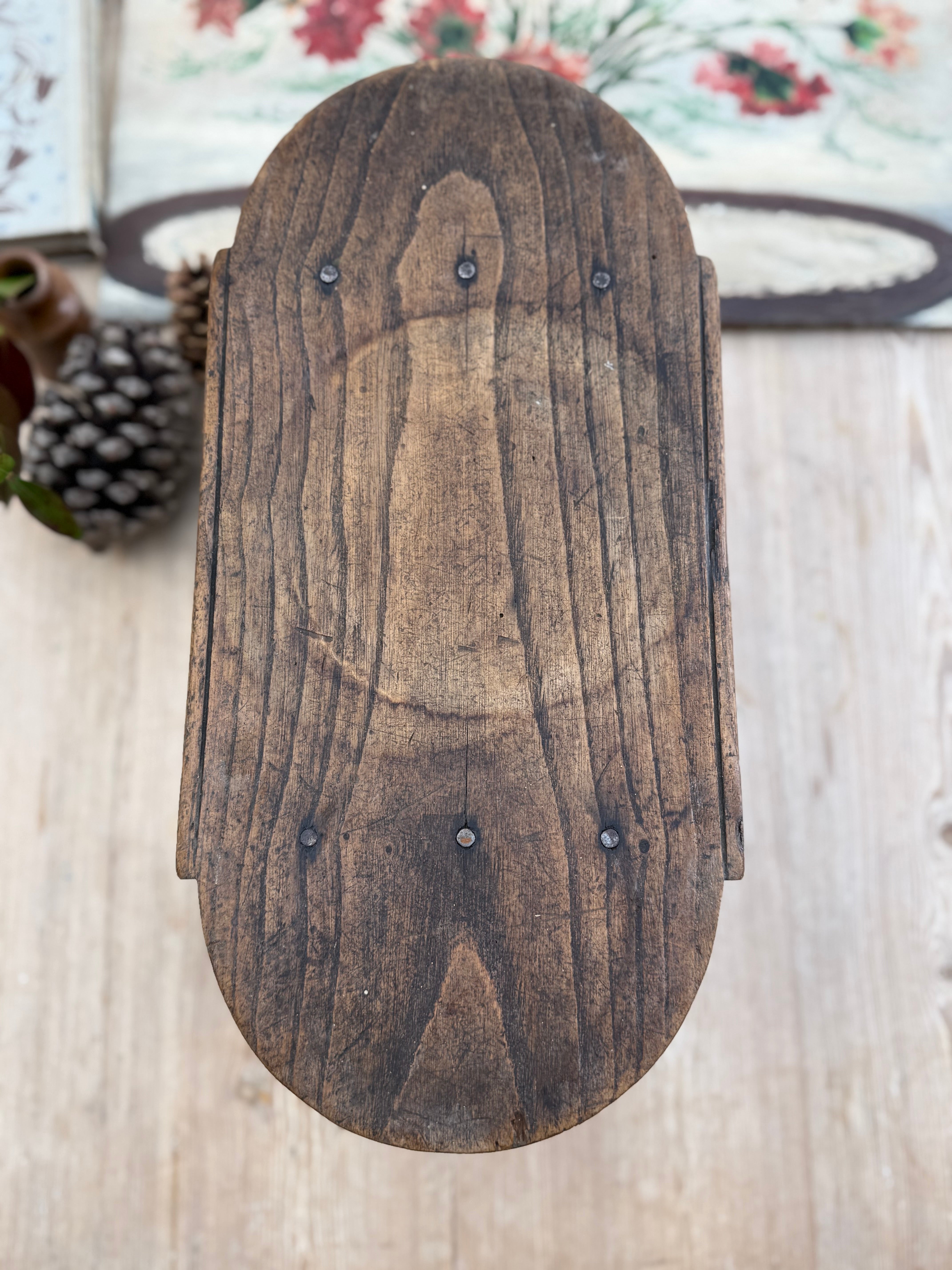 Antique Oval French Oak Country Stool